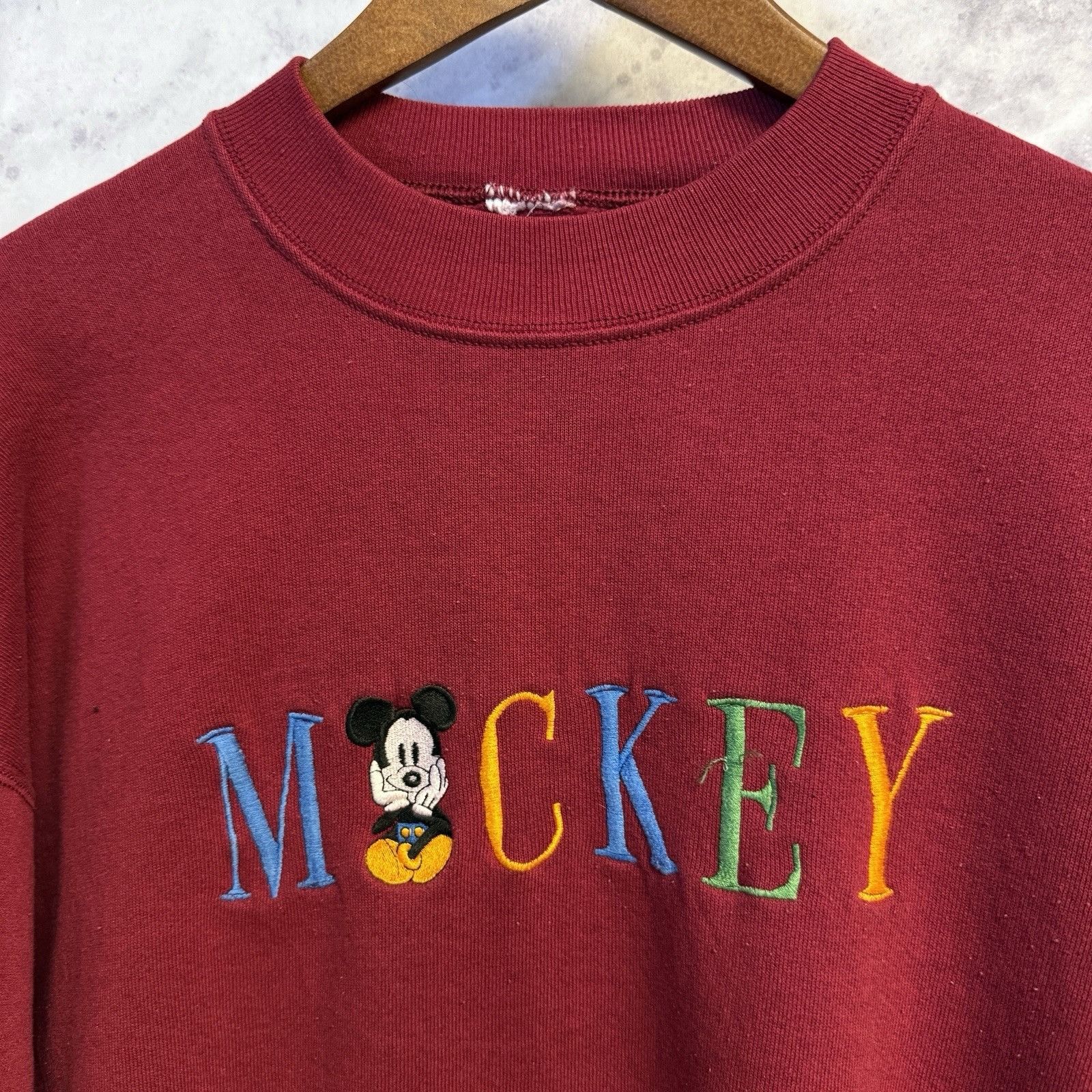 Disney × Vintage Vintage 90s Mickey Mouse Sweatshirt Mens Large Red Embroider Size US L / EU 52-54 / 3 - 1 Thumbnail