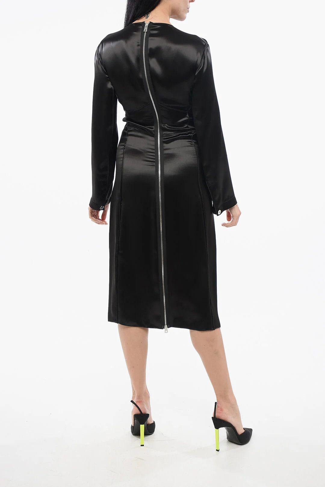 Bottega Veneta og1mm0426 V-neck Satin Dress in Black Size M / US 6-8 / IT 42-44 - 2 Thumbnail