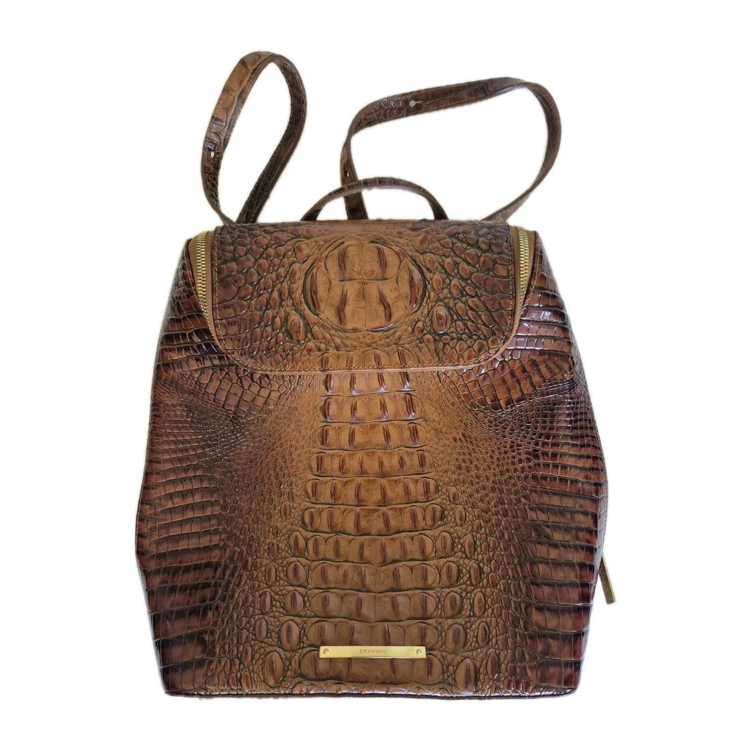 BRAHMIN NWOT Brahmin Bag Pecan Leather Croc Embossed Backpack Size ONE SIZE - 1 Thumbnail