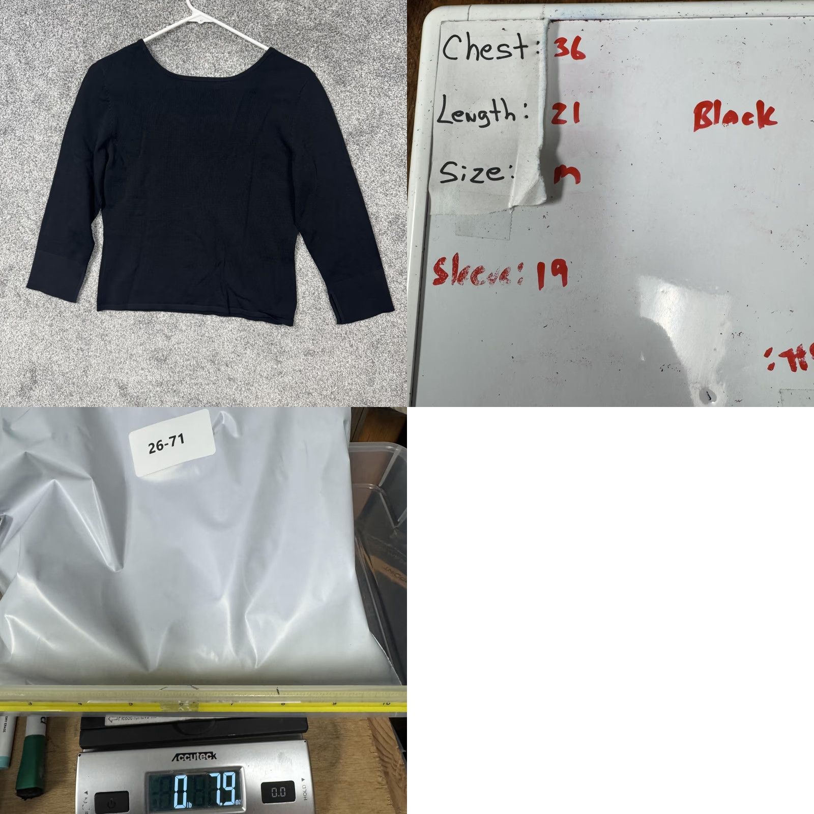 Vintage Eccoci Blouse Shirt Women M Black 3/4 Sleeve Round Neck Solid Knit Top Minimalist Date Night Modern Chic VINTAGE No Size M / US 6-8 / IT 42-44 - 8 Thumbnail