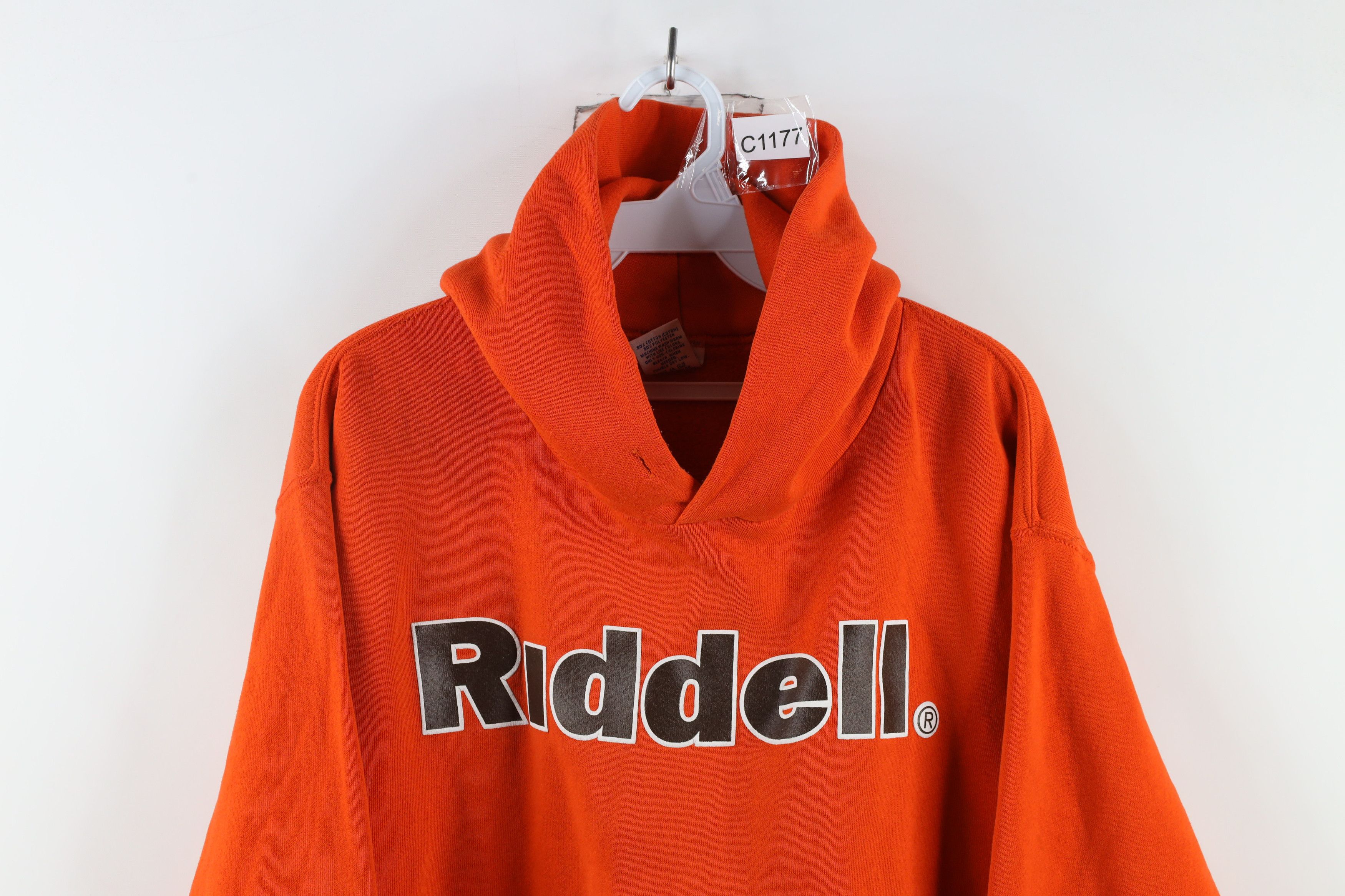 Russell Athletic × Vintage Vintage 90s Russell Athletic Riddell Football Hoodie Orange Size US M / EU 48-50 / 2 - 2 Thumbnail