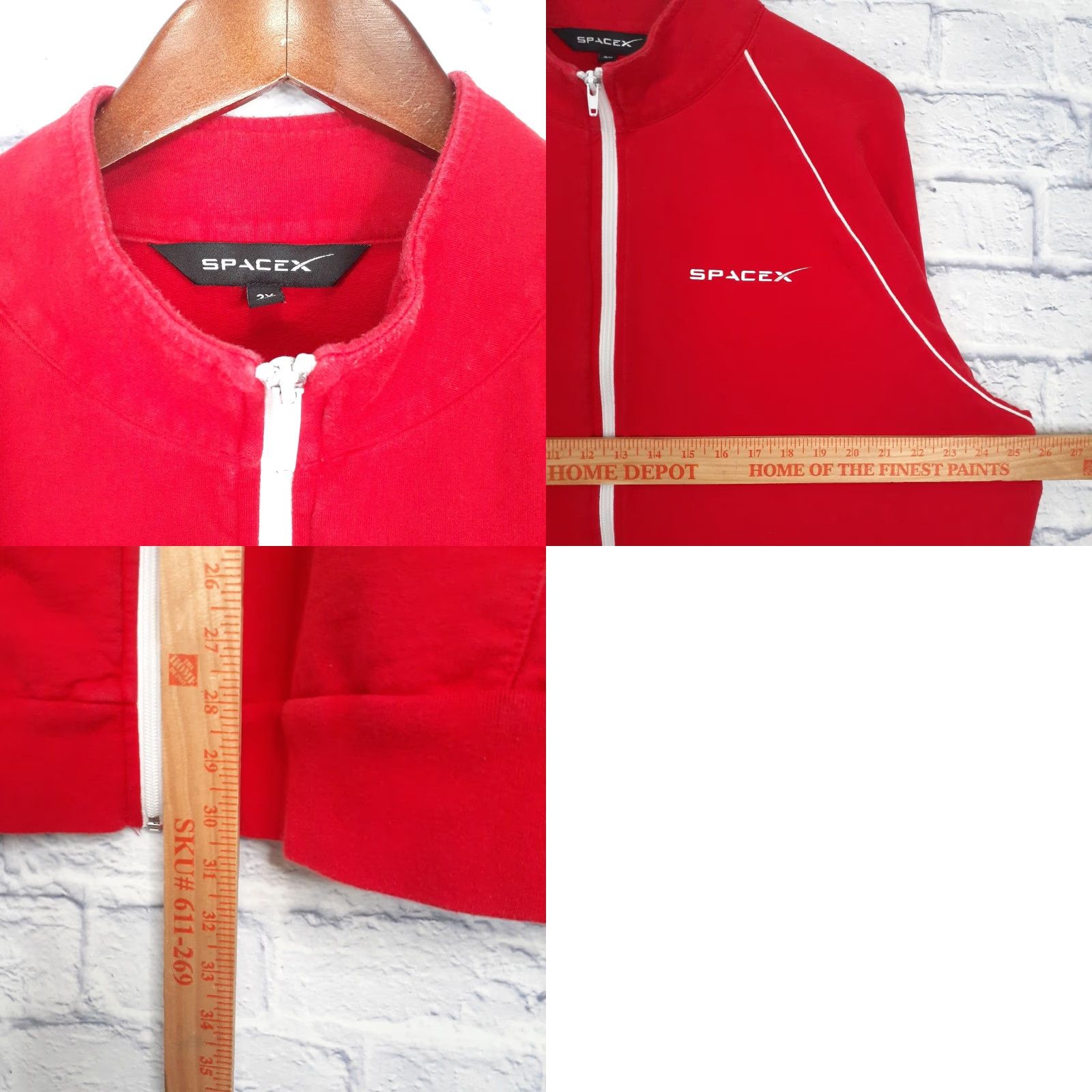 Vintage SpaceX Full Zip Sweatshirt Unisex Adults 2XL Red Mock Neck Pockets Long Sleeve Cotton Sweatshirt 2XL True to Size Size US XXL / EU 58 / 5 - 9 Thumbnail