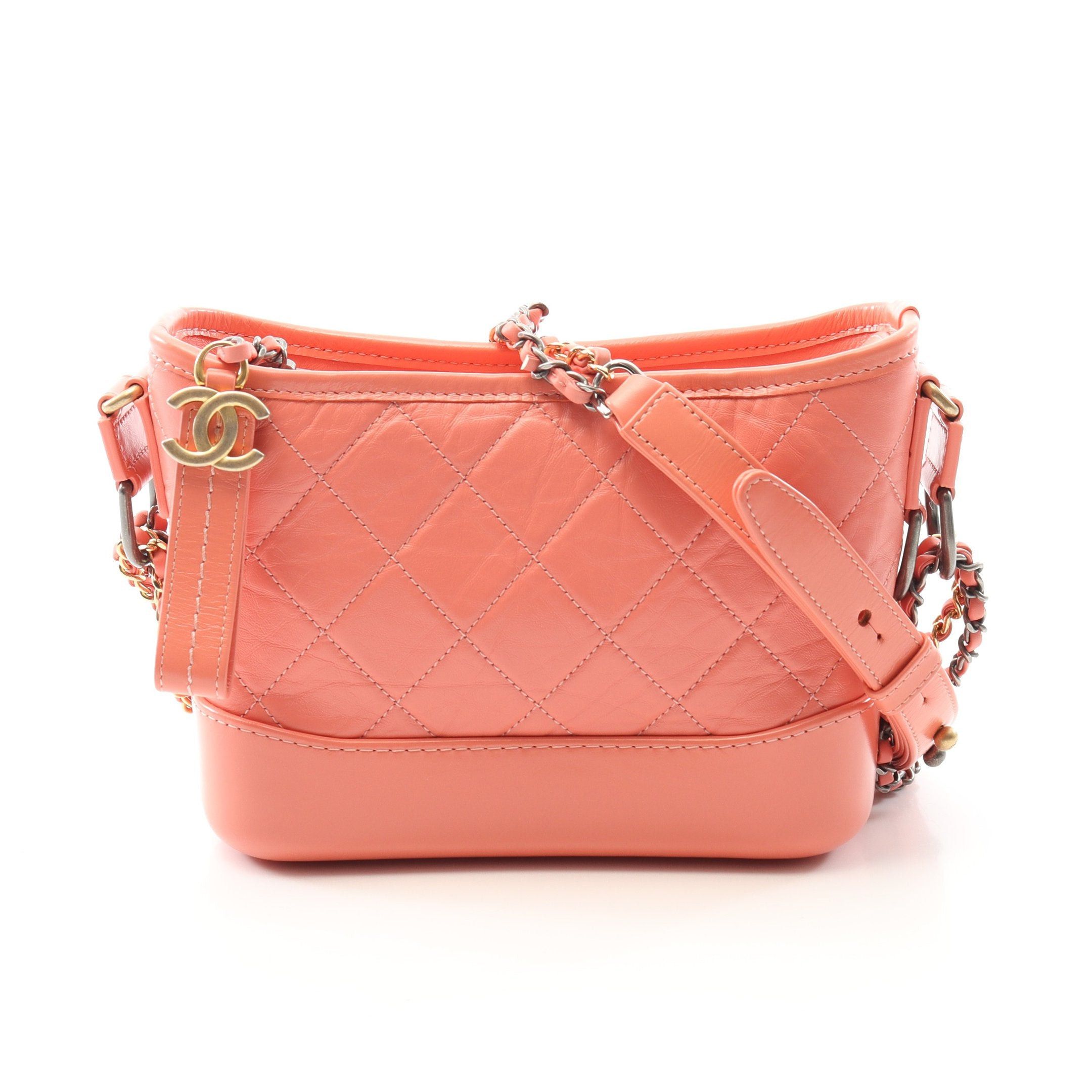 Chanel Gabriel De Chanel Small Hobo Chain Shoulder Bag Leather Coral Orange Combination Metal Fittings, Women's