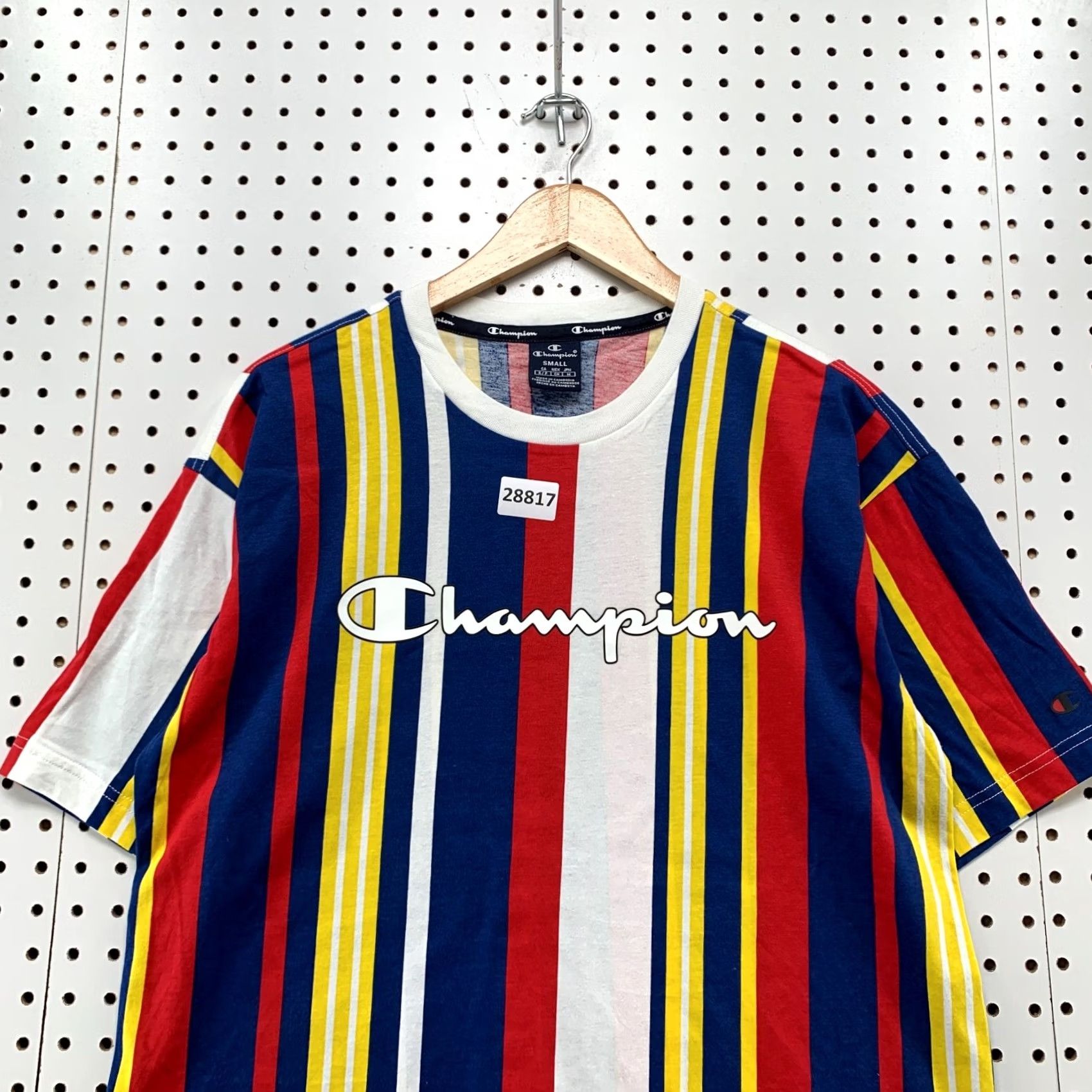 Champion VINTAGE Champion Shirt Mens S Striped Blue Yellow White Short Sleeve 21X27 Size US S / EU 44-46 / 1 - 2 Thumbnail