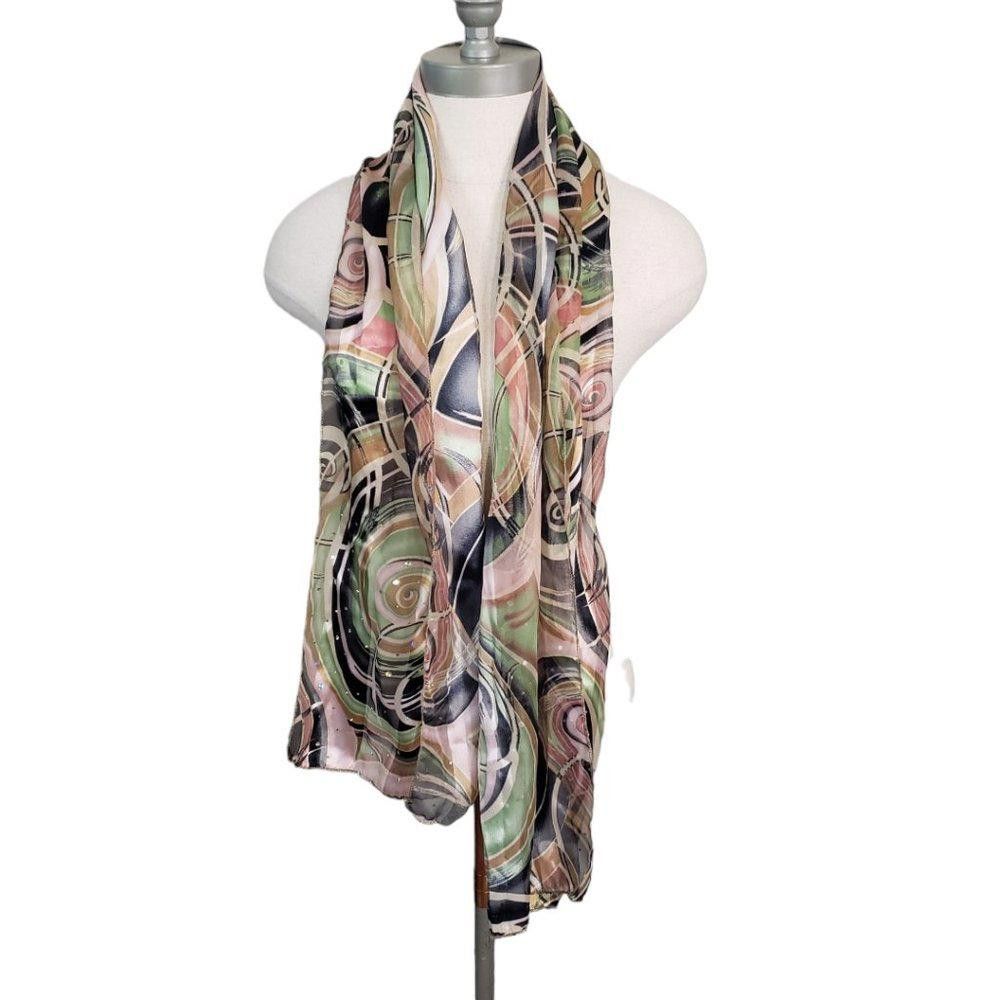 Designer C841 Abstract Multicolor Ladies Scarf, Green & Pink Size ONE SIZE - 1 Thumbnail