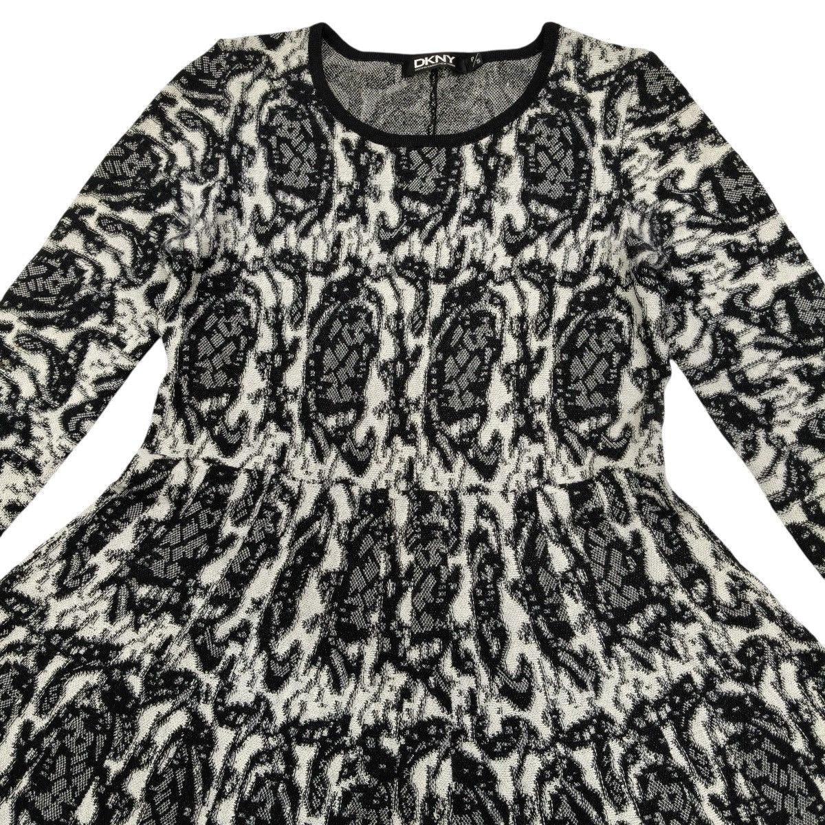 DKNY DKNY Black White Patterned Knit Long Sleeve Dress Size S / US 4 / IT 40 - 3 Thumbnail
