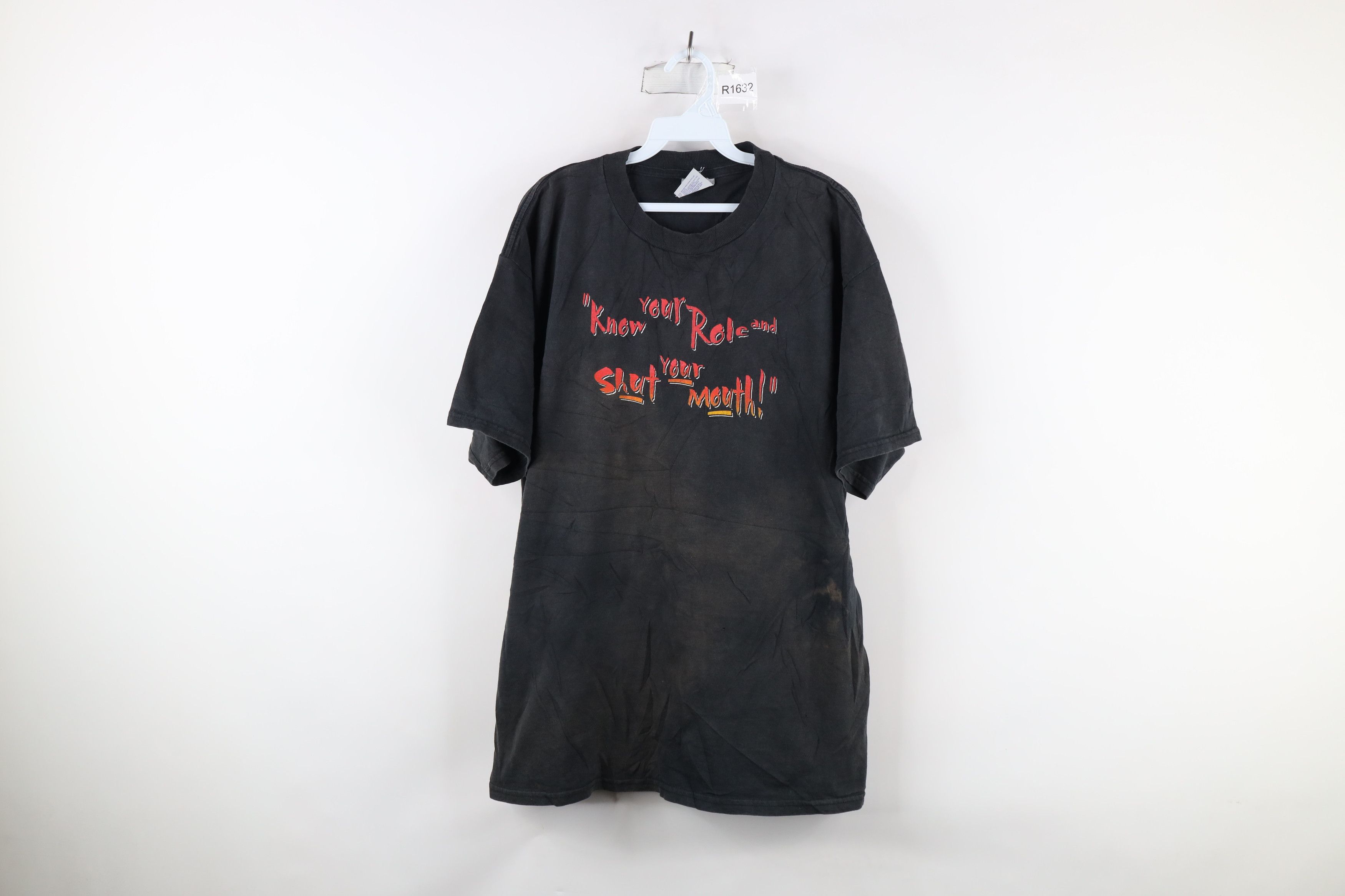 Vintage 90s WWF Wrestling Spell Out The Rock T-Shirt Black