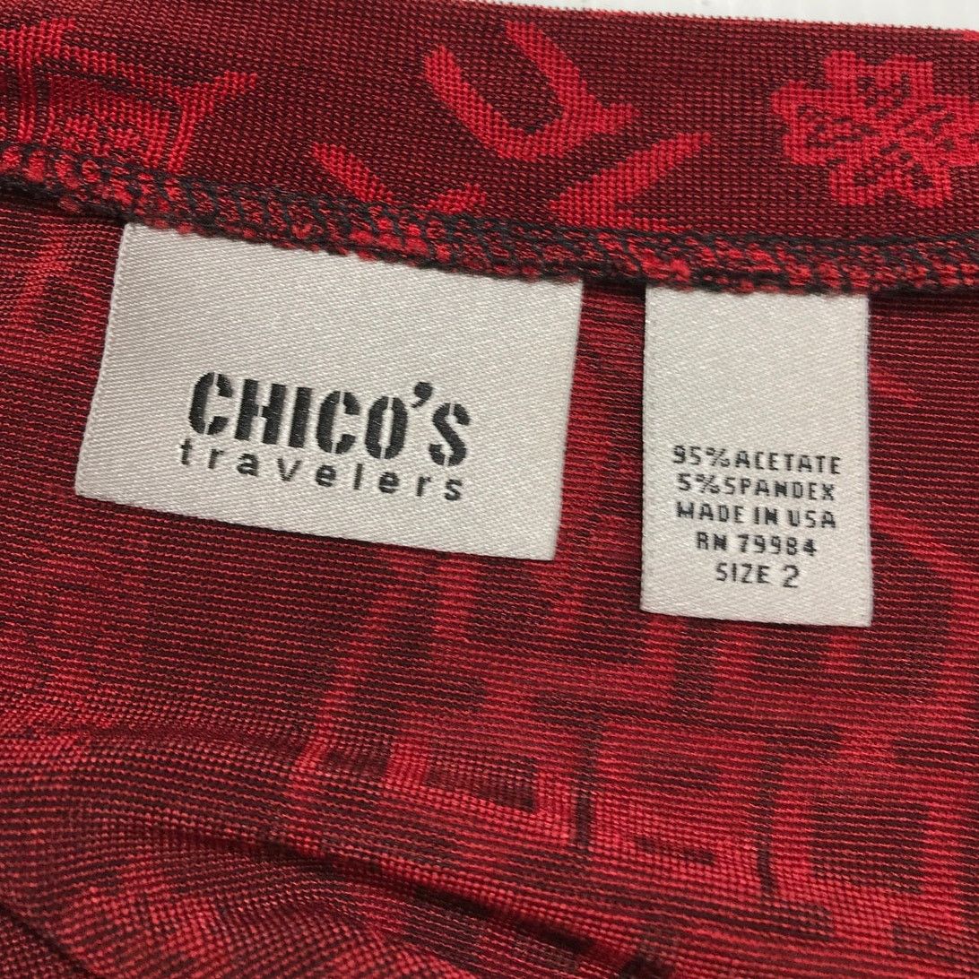 Chicos Chico’s Travelers Red Asian Floral Long Sleeve Blouse L Size L / US 10 / IT 46 - 3 Thumbnail