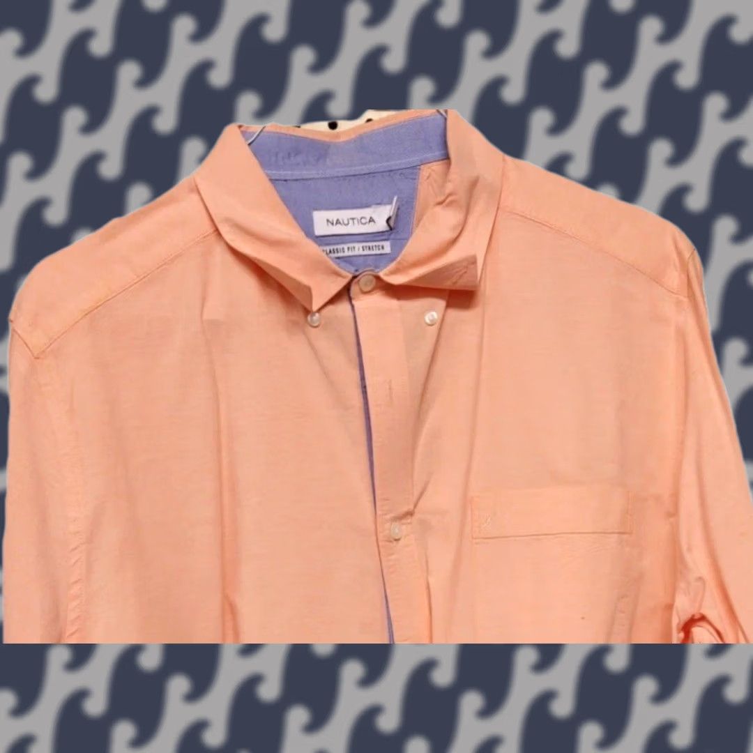 Nautica Nautica XL Button Down Shirt Peach Men Stretch Classic Fit Long Sleeve Button-Up Size US XL / EU 56 / 4 - 1 Thumbnail