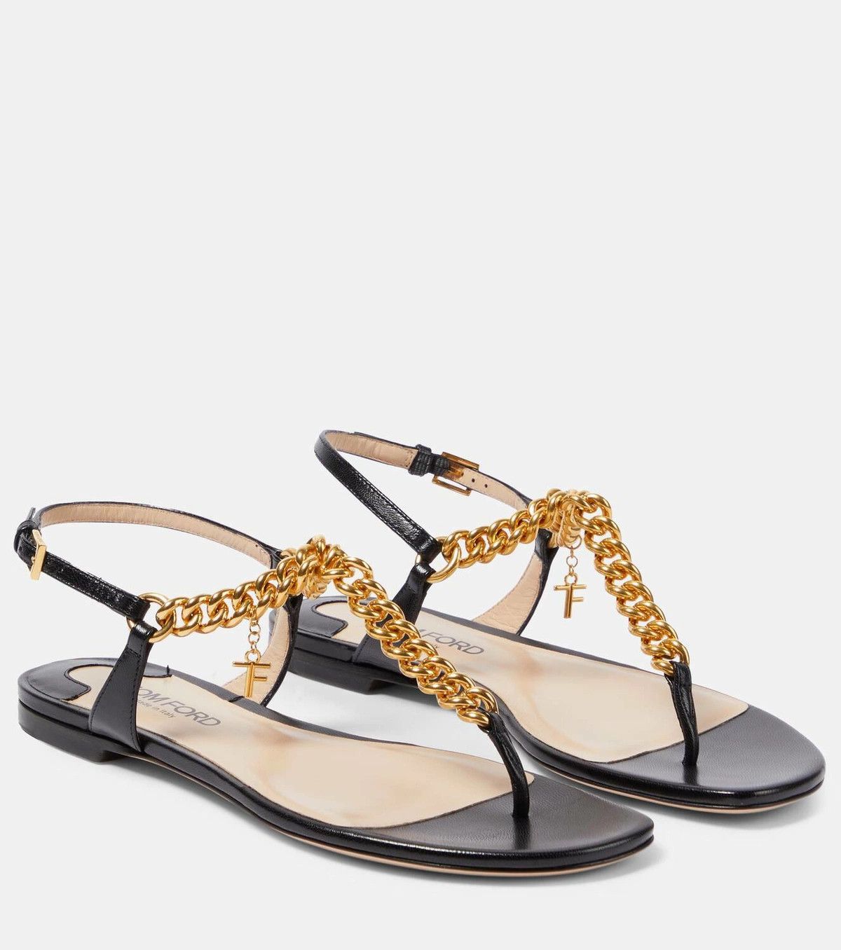 Tom Ford o1y0126 Ankle Strap Thong Sandals in Black/Gold Size US 7 / IT 37 - 1 Thumbnail