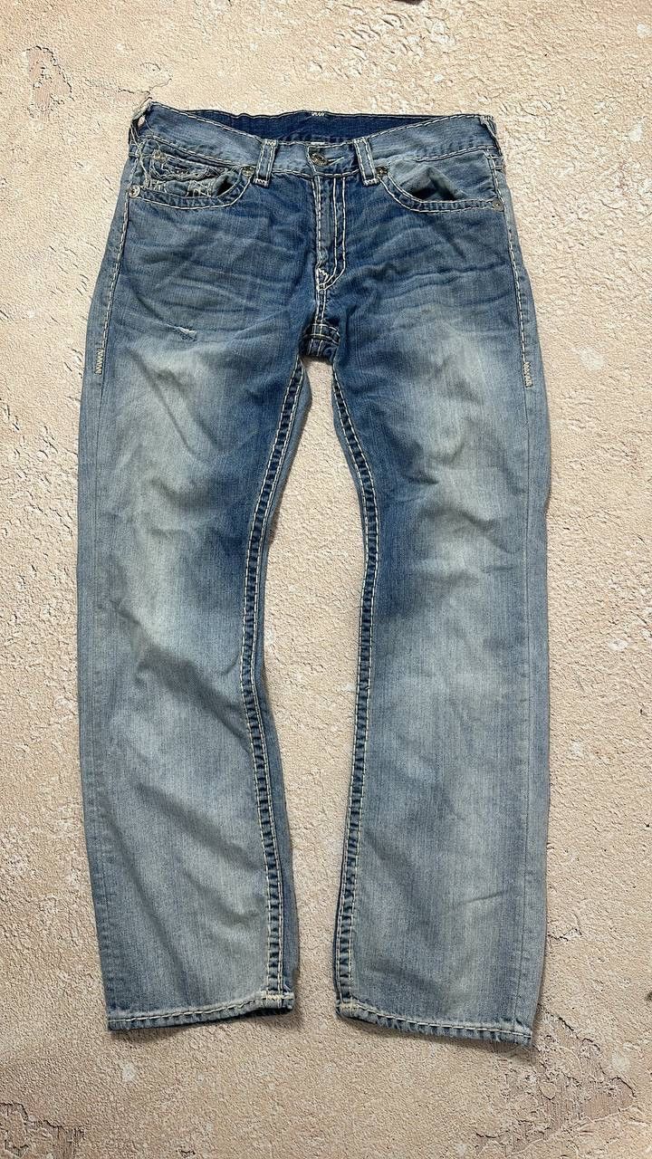 Japanese Brand True Religion pants Faded Crash denim thrashed distressed Size US 34 / EU 50 - 2 Thumbnail
