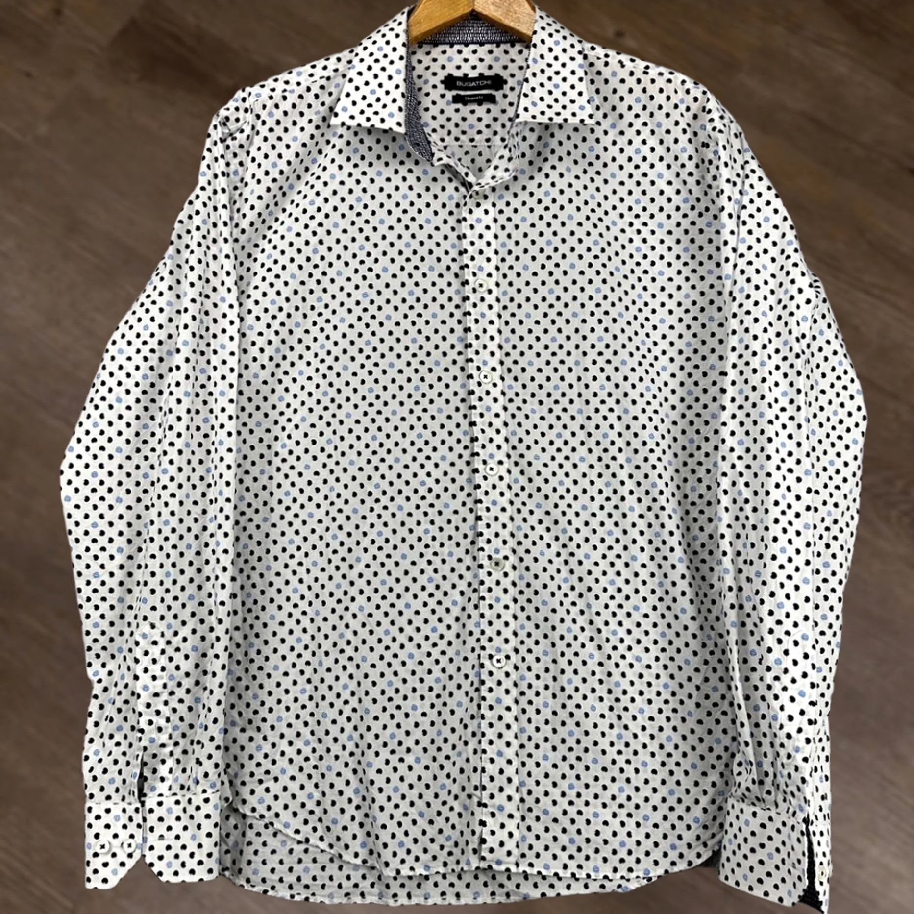 BUGATCHI VINTAGE Bugatchi Button Up Shirt Mens XL Snow White Black Polka Dot Shaped Fit Casual Size US XL / EU 56 / 4 - 1 Thumbnail