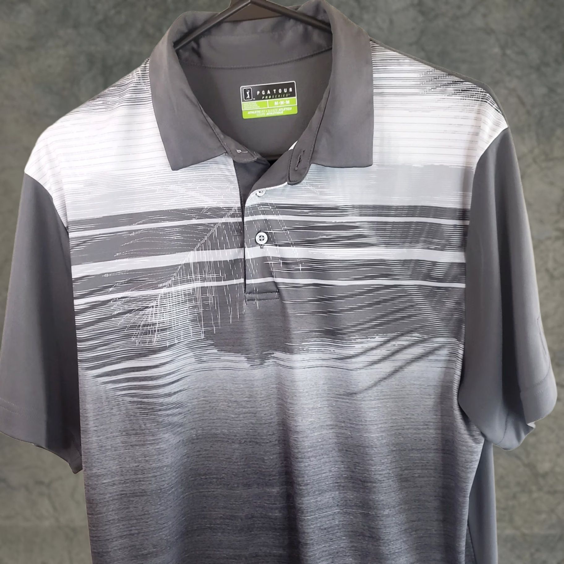 PGA Tour PGA TOUR Pro Series Polo Shirt Gray White Chest Stripes Men's Size M Short Sleeve Size US M / EU 48-50 / 2 - 1 Thumbnail