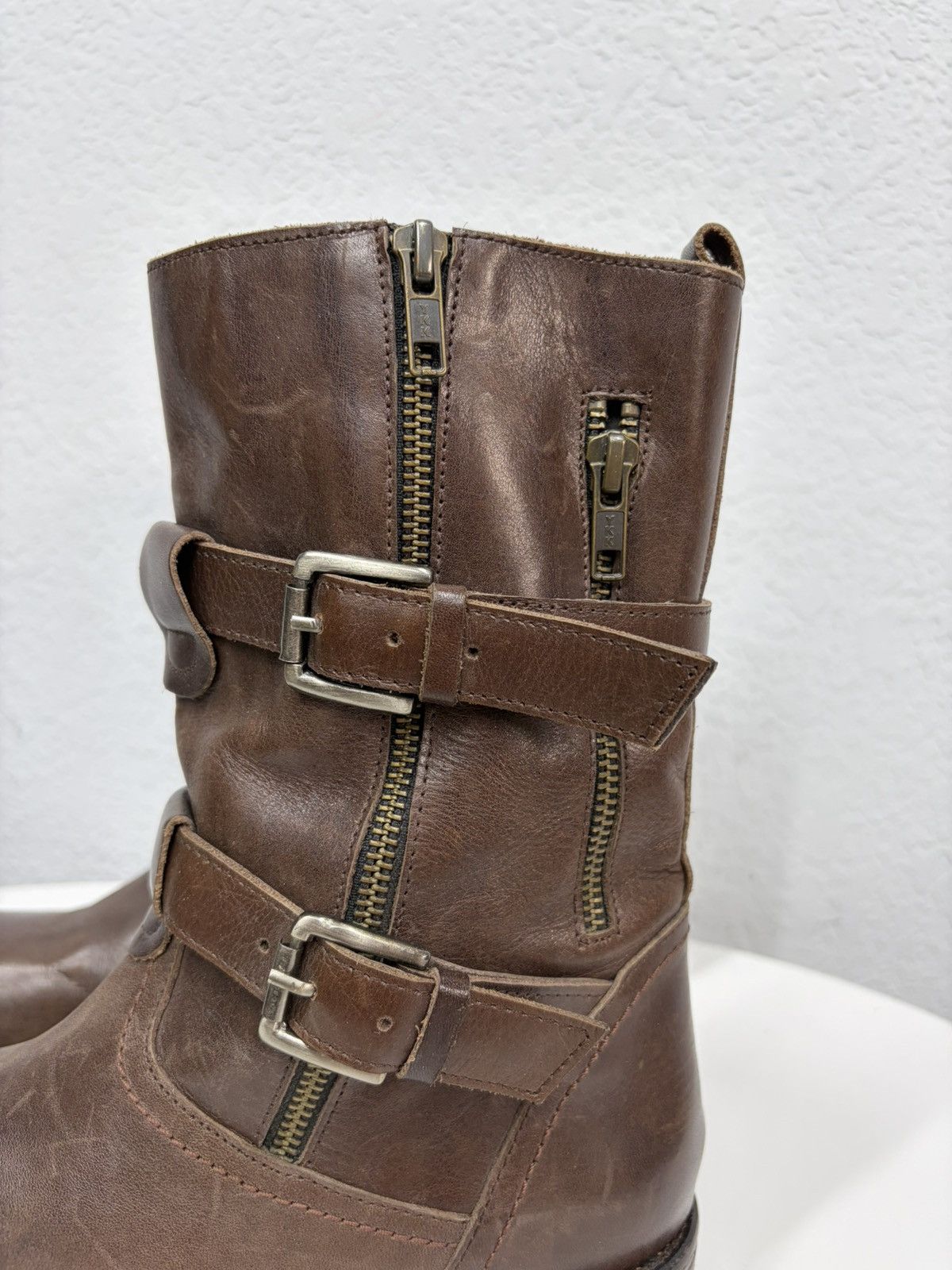Hedi Slimane AS 98 Vibe Artisan Brown Leather Side Zip Ankle Biker Boots Size US 7.5 / EU 40-41 - 10 Thumbnail