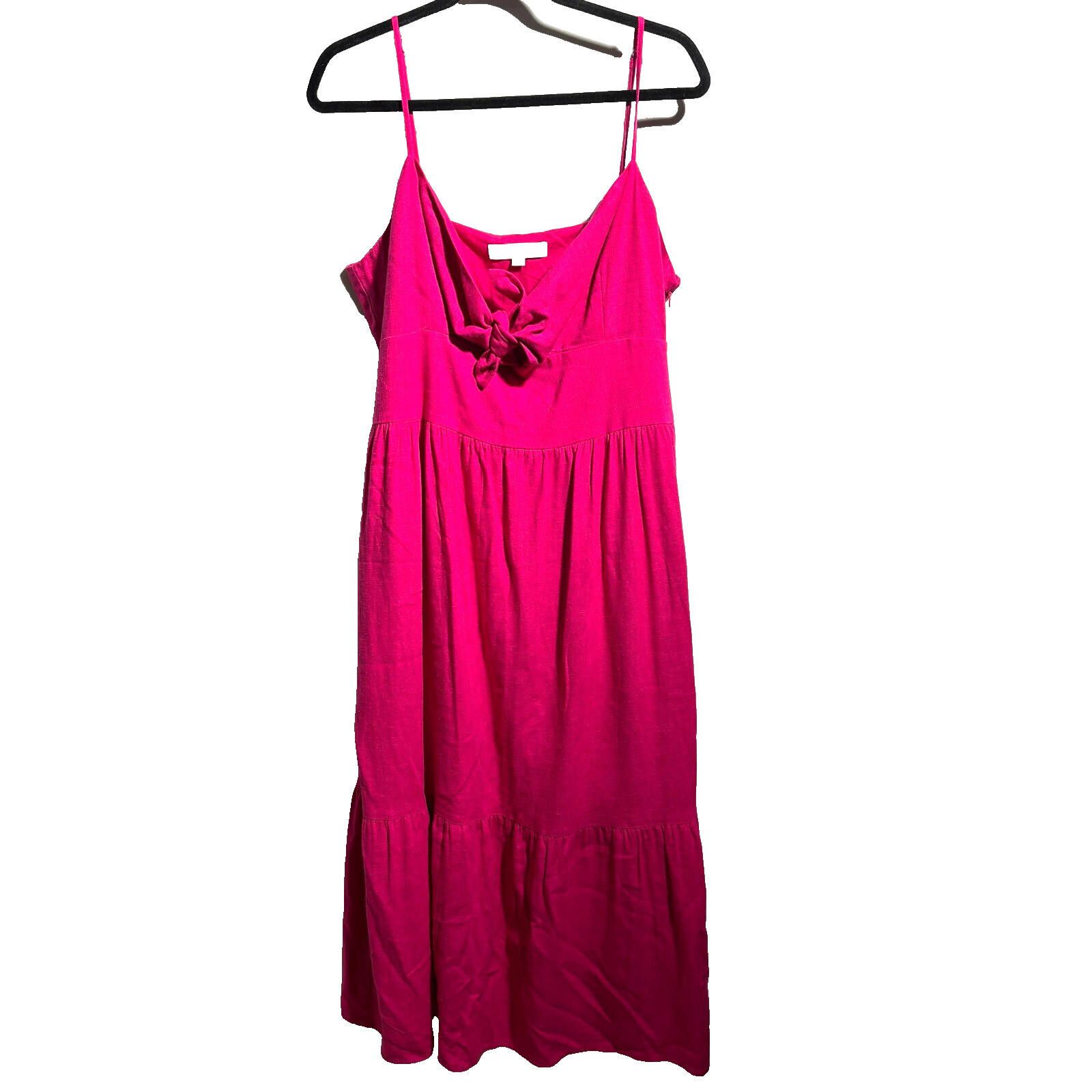 Designer LOFT Hot Pink Tiered Midi Dress Linen Blend 14 Preppy Barbie Size XL / US 12-14 / IT 48-50 - 1 Thumbnail
