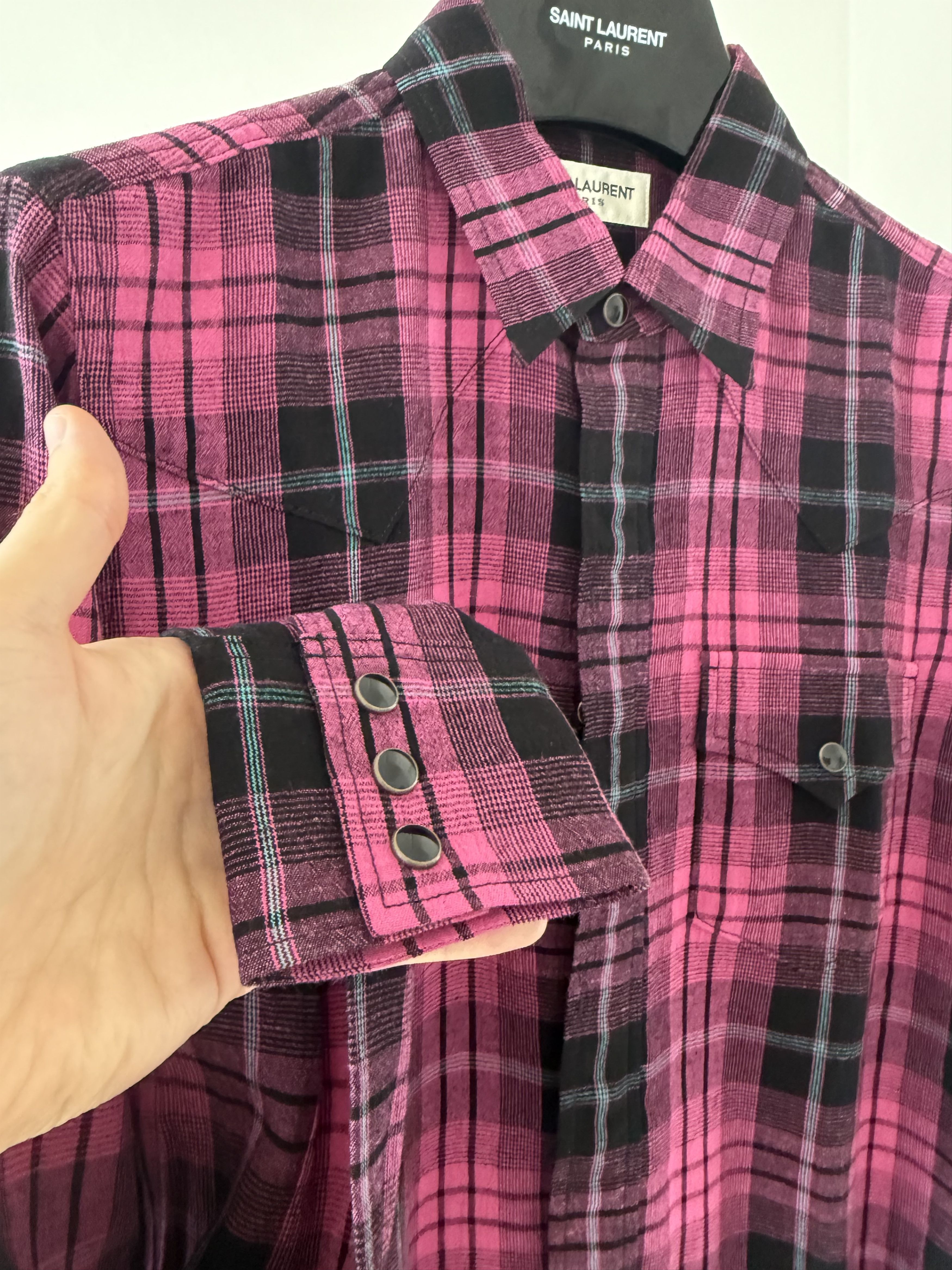 Saint Laurent Paris Saint Laurent Pink Check Shirt Size US S / EU 44-46 / 1 - 7 Thumbnail
