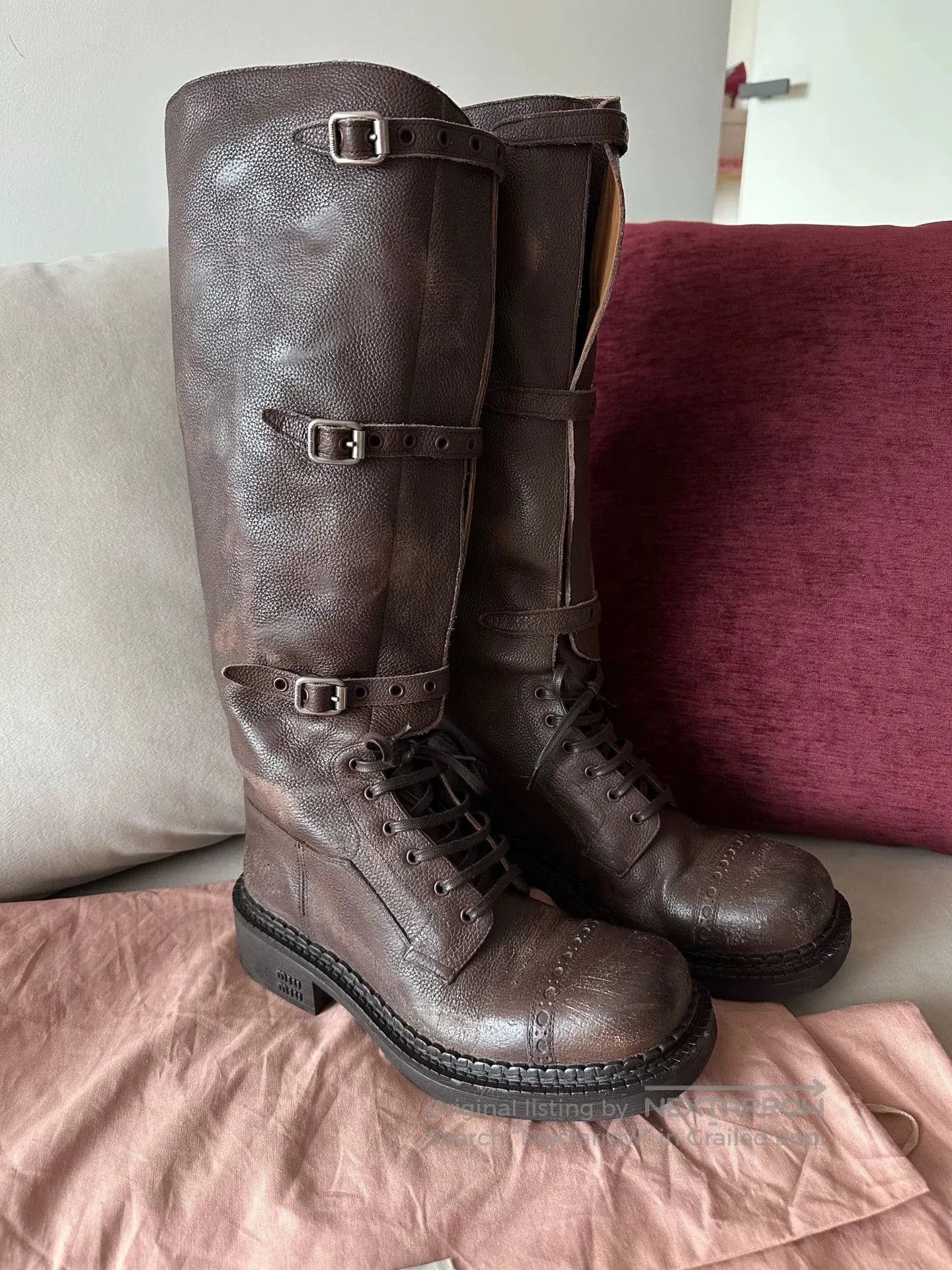 Miu Miu MIU MIU Brown Leather Knee-High Boots. Size US 4 / IT 34 - 1 Thumbnail