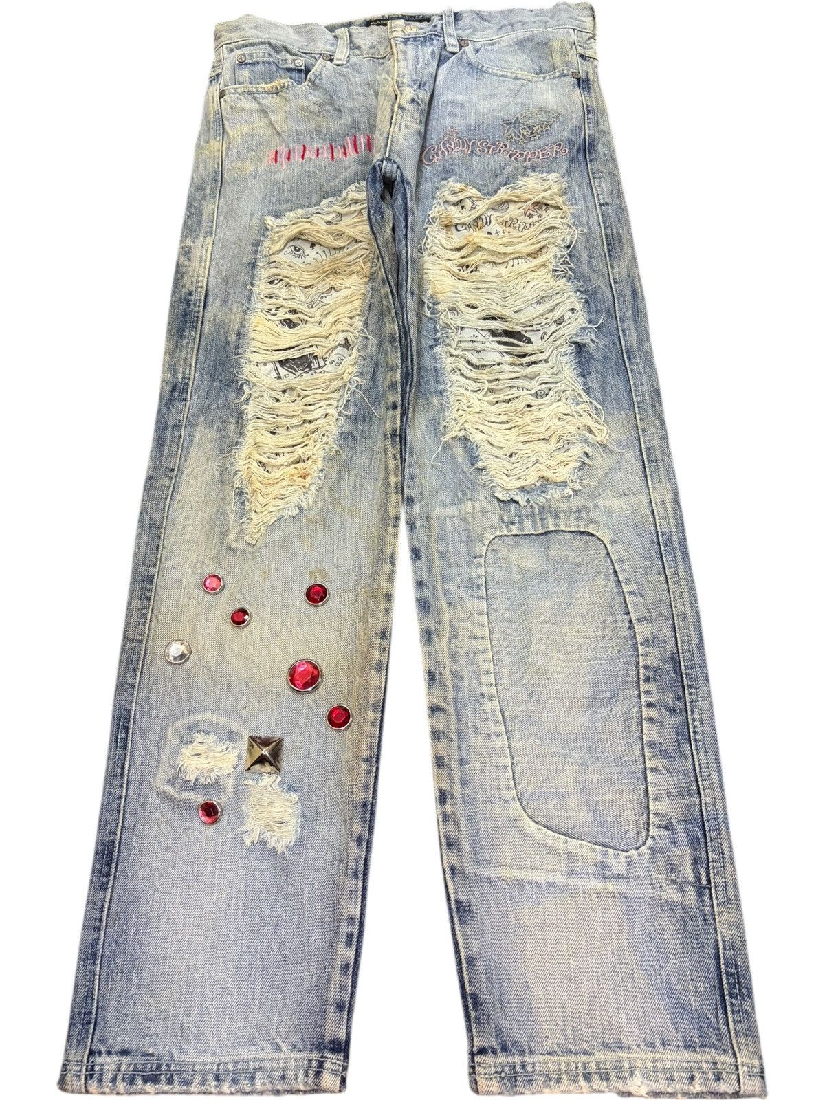 Undercover Vintage Candy Stripper Distress Punk Studded Jeans Size 31" - 1 Thumbnail