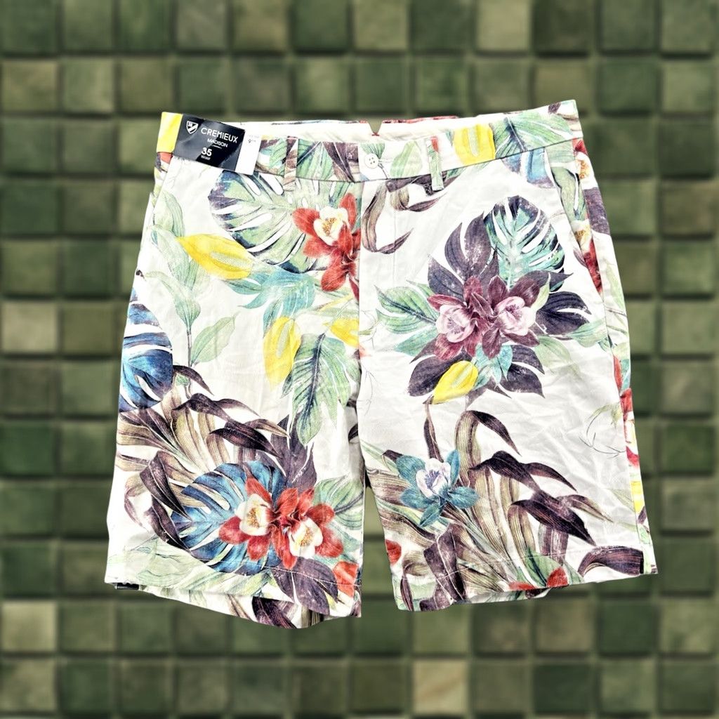 Cremieux Cremieux Men's Hawaiian Floral Palm Shorts NWT Size 35 Multicolor Chino Casual Summer 35 in Regular Waist Mens Short Pants Pockets Front Flat Front Size US 35 - 1 Thumbnail