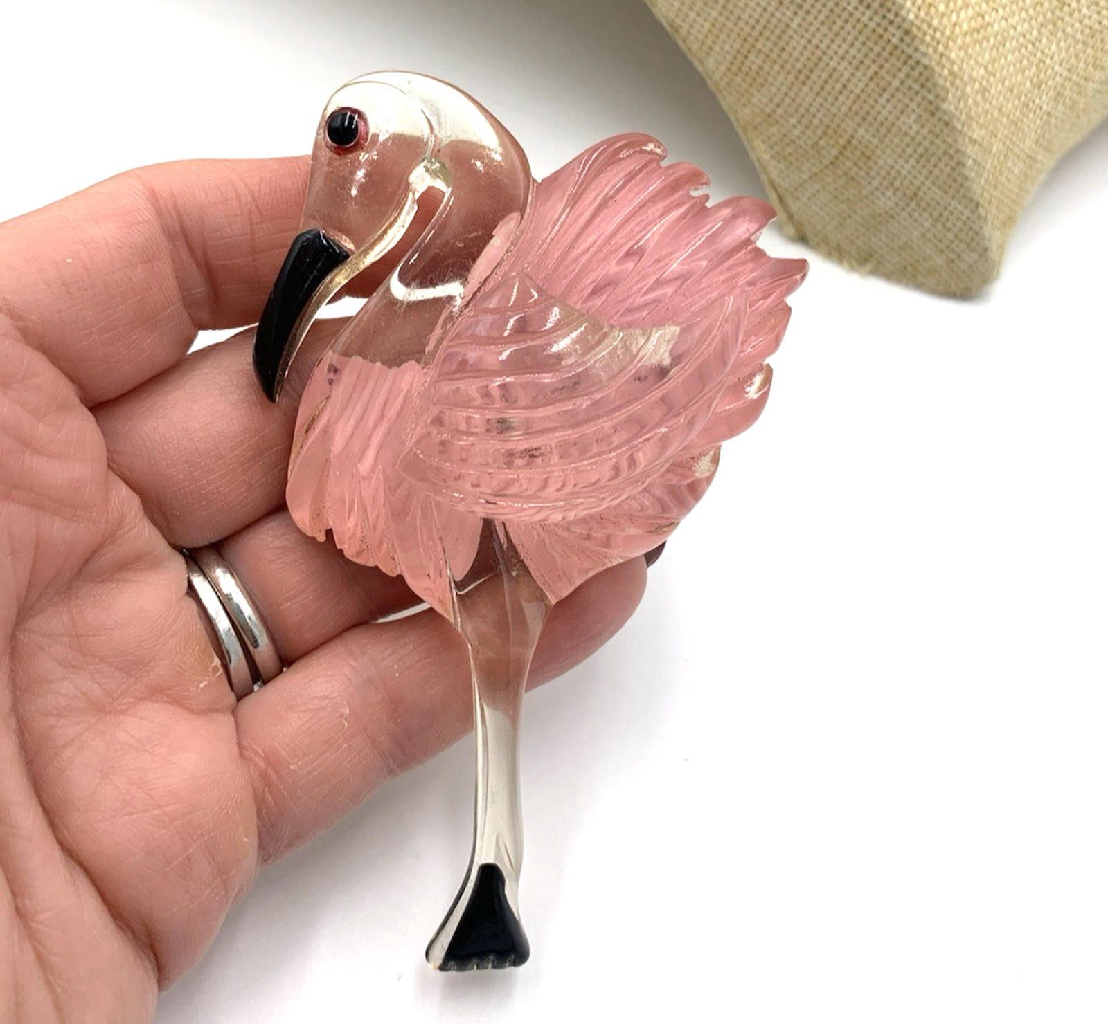Other Flamingo Reverse Etched Pink Black Large Brooch Lucite Bird Size ONE SIZE - 2 Thumbnail