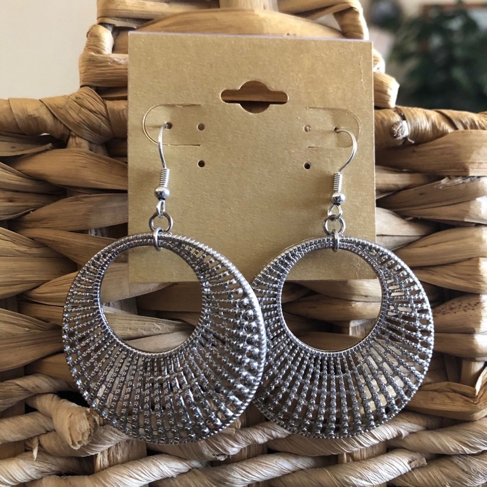 Jewelry Large silver tone disc fish hook earrings Size ONE SIZE - 1 Thumbnail