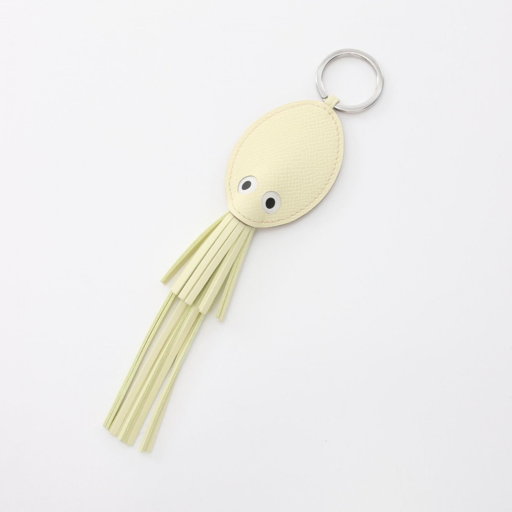 Hermes Poulpe Pulpe Limoncello Bag Charm Key Ring Veau Epsom Aagneau Light Yellow Silver Hardware K Stamp