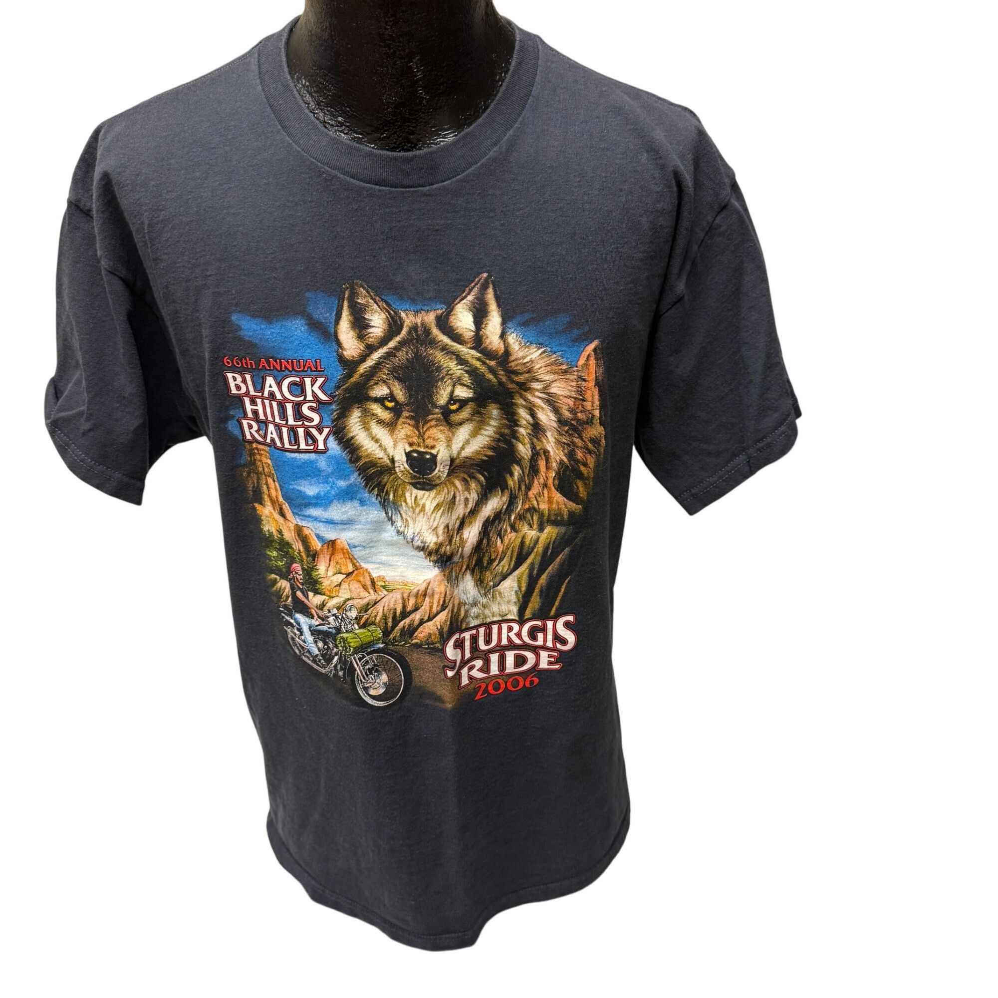 Fruit Of The Loom Gray WOLF Motorcycle Biker Black Hills Rally STURGIS Ride Size US XL / EU 56 / 4 - 2 Thumbnail