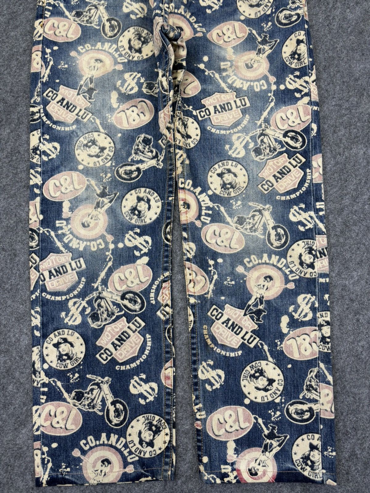 Japanese Brand 💥Hysteric Style💥Co&Lu Full Print Stone Wash Denim F695 Size US 33 - 4 Thumbnail