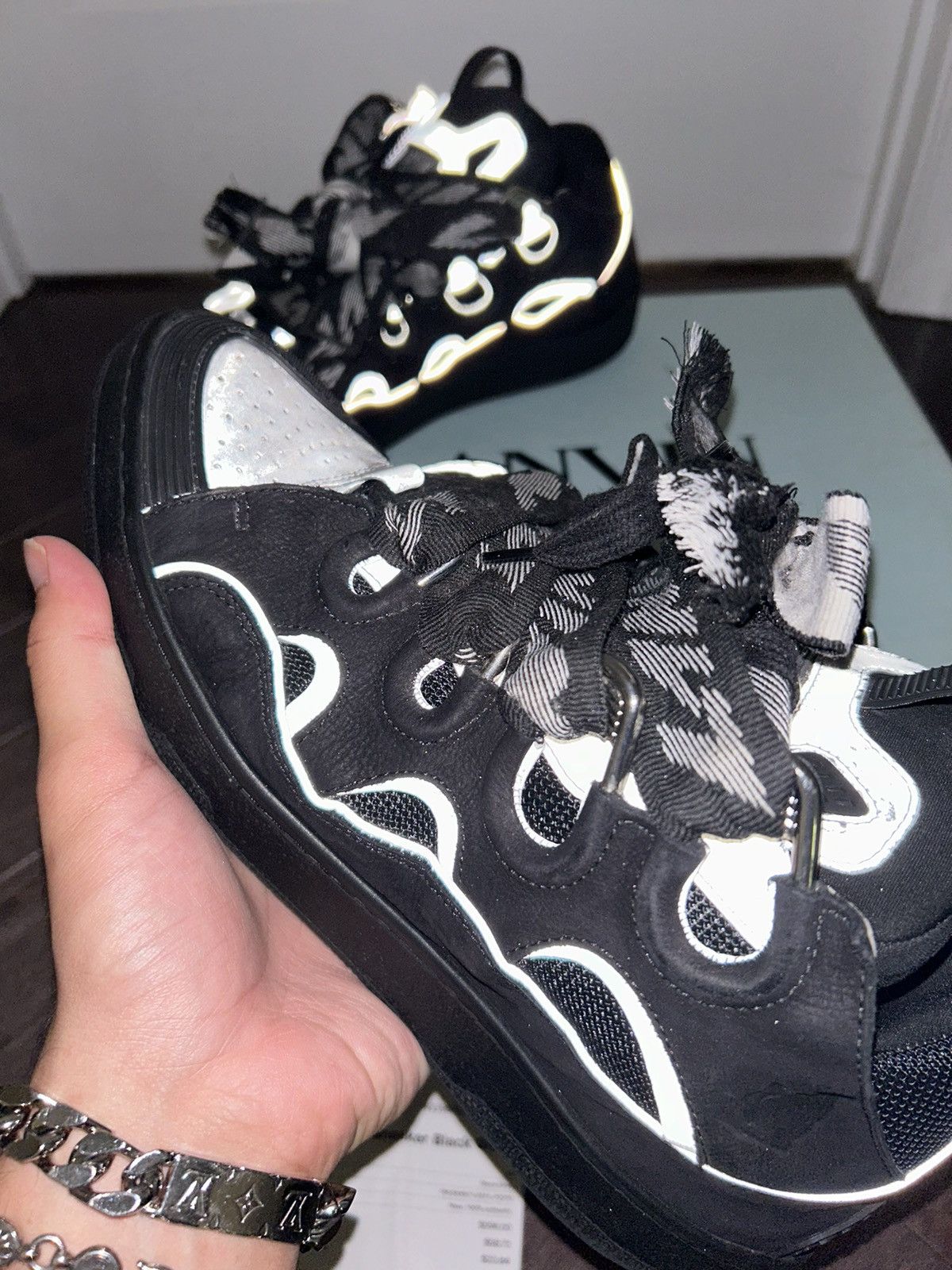 Lanvin RARE Lanvin curb sneaker black silver reflective Grailed