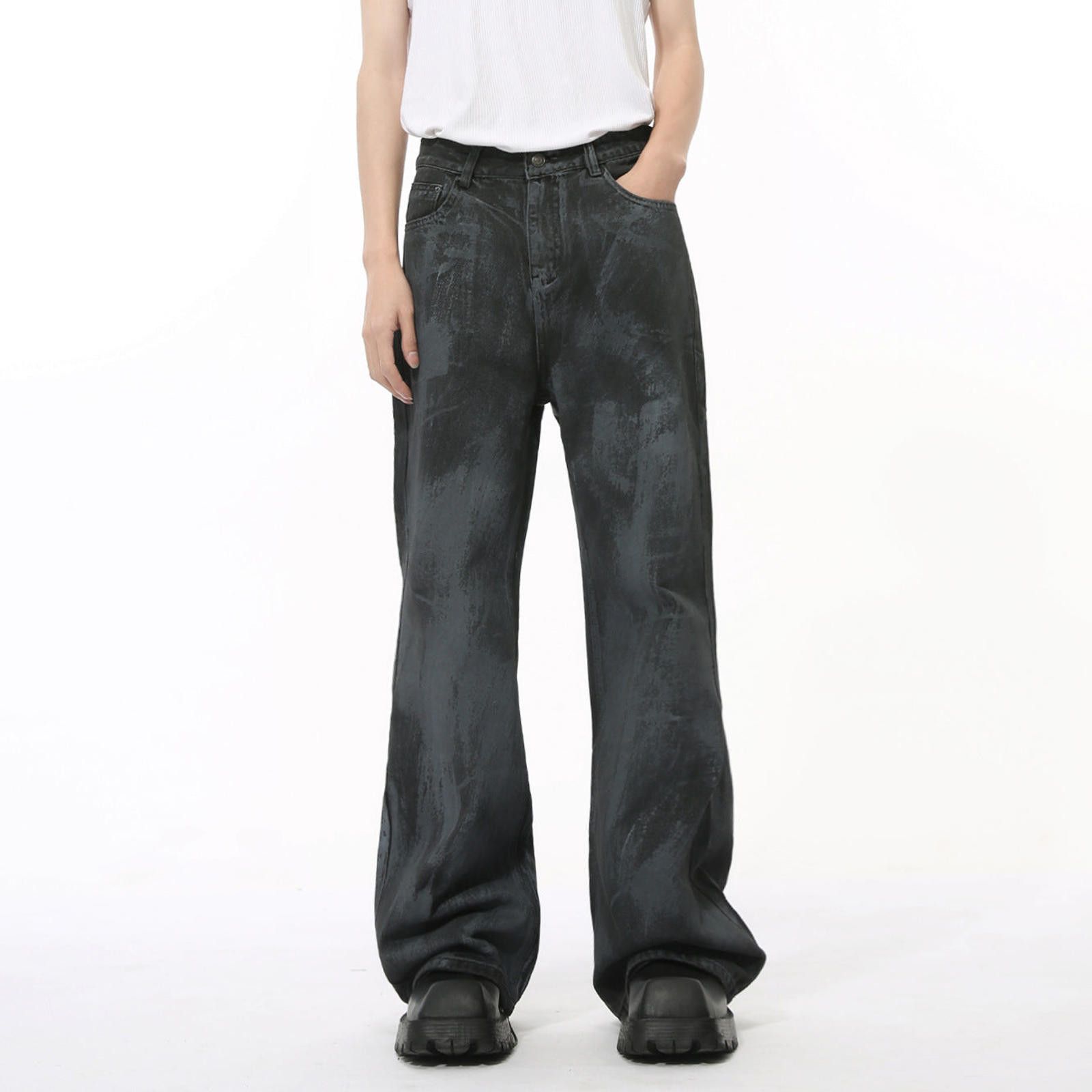 Japanese Brand Black Wide Leg Denim Jeans, Loose Fit Casual Pants Size US 32 / EU 48 - 1 Thumbnail