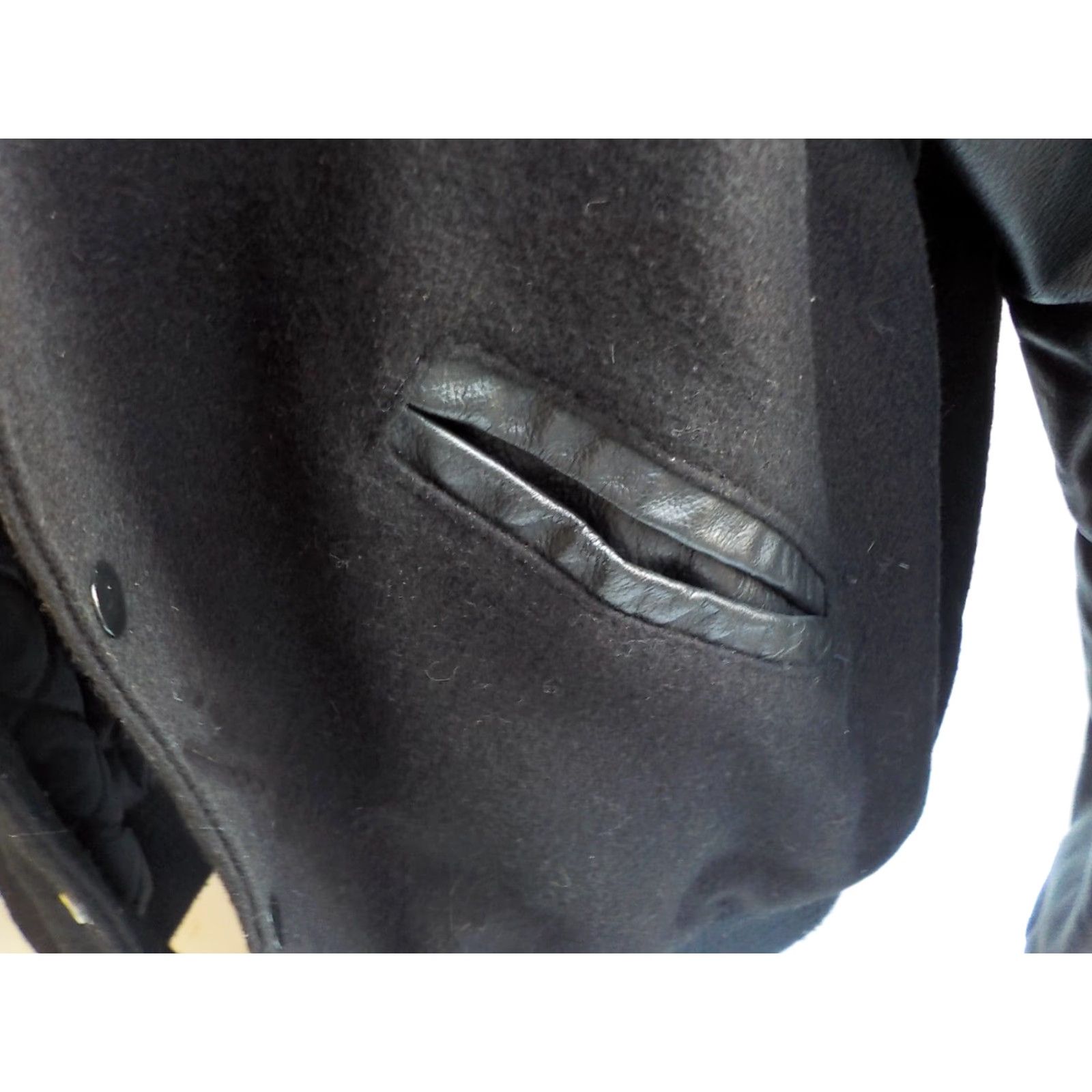 Vintage Heavy Duty Leather Co. Varsity Style Jacket w/Logo Black Leather/Wool SZ LG Mens Jacket Size US L / EU 52-54 / 3 - 4 Thumbnail