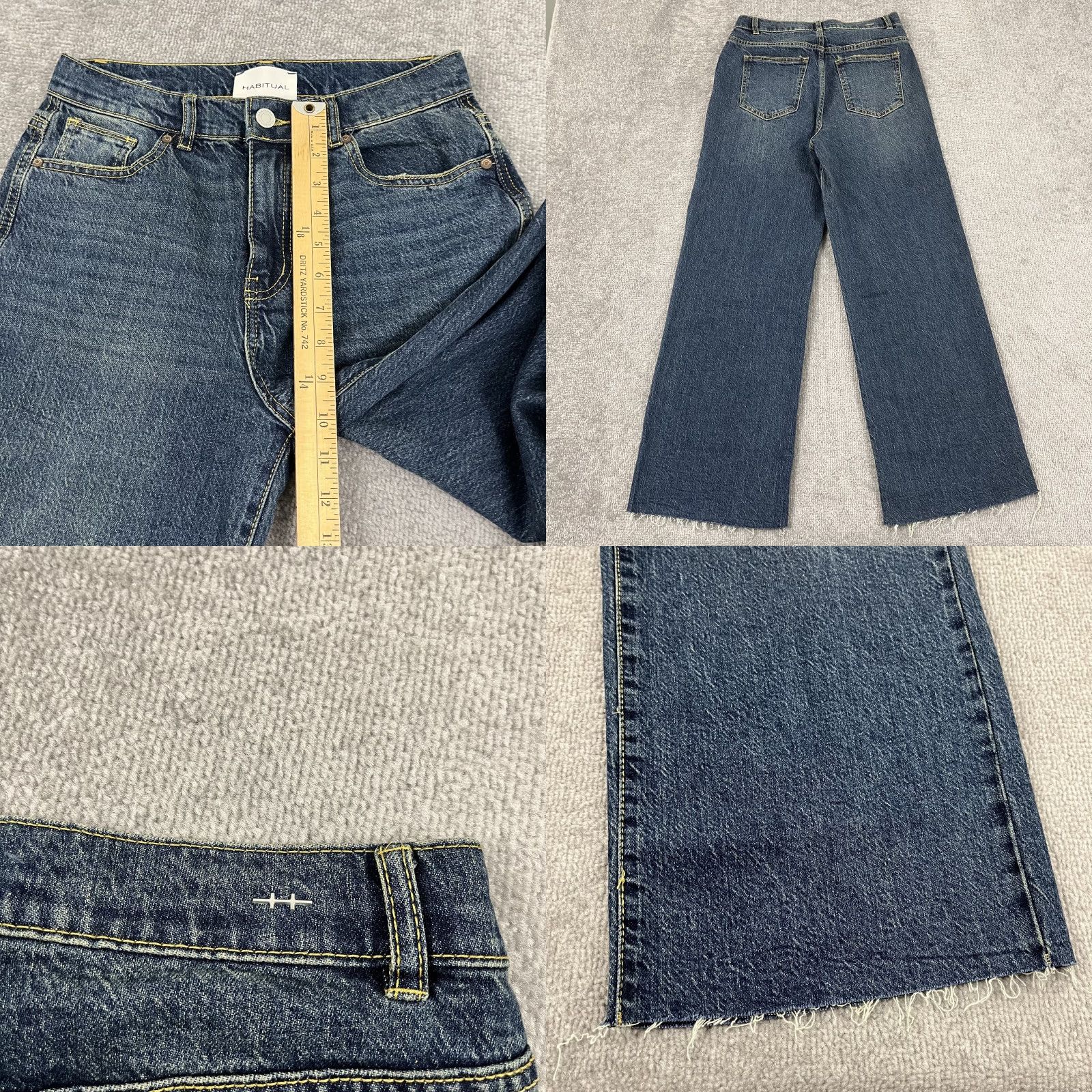 Habitual Denver Jeans Womens 2/26 W28 L29 Blue Denim Wide Leg Raw Hem Skate Y2K Jeans Womens