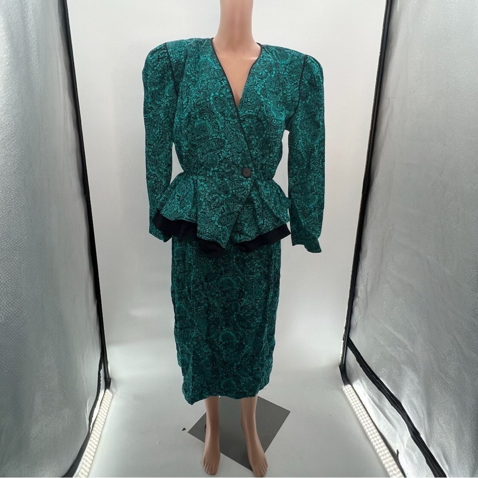 & Other Stories JP Collection Women’s Emerald Green & Black Paisley Size 36" / US 14 / IT 50 - 2 Thumbnail