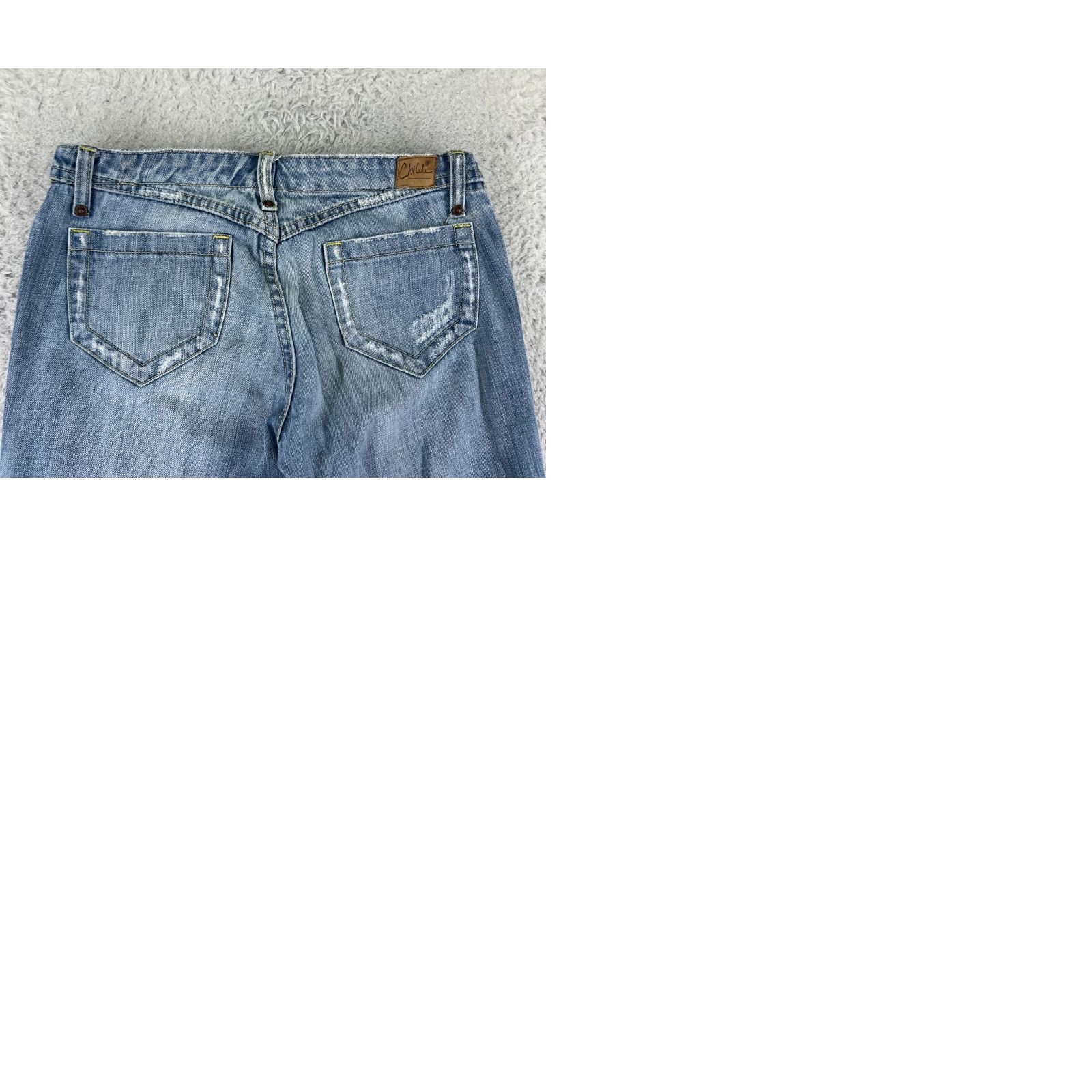 Denime Chi Ole Jeans Womens 28x29 Blue Denim Distressed 100% Cotton Bootcut 5-Pocket Regular Size 7 Size 28" / US 6 / IT 42 - 10 Thumbnail
