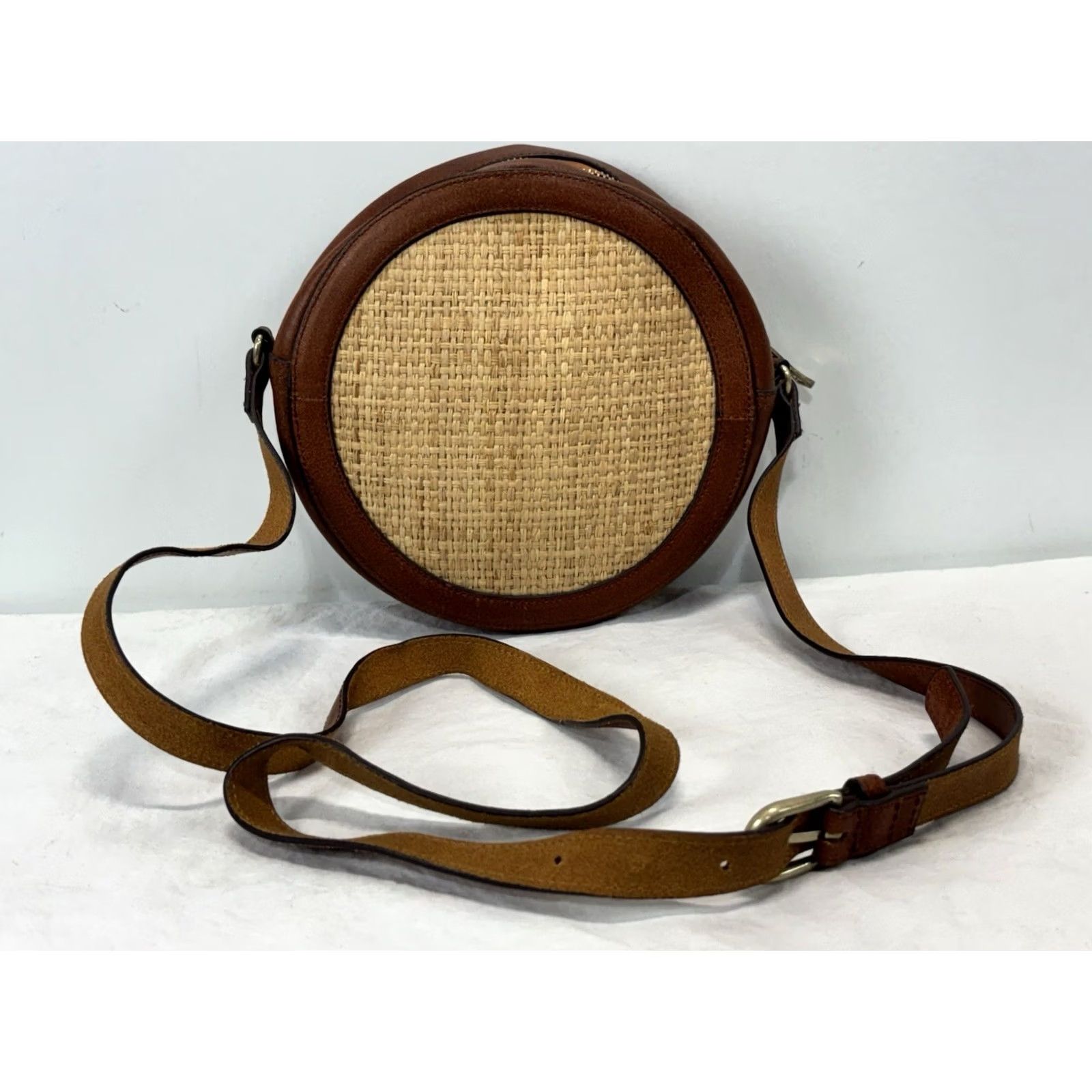Vintage Most Wanted Crossbody Bag Small Woven Tan Brown Leather Purse Circle Zip Women Size ONE SIZE - 3 Thumbnail