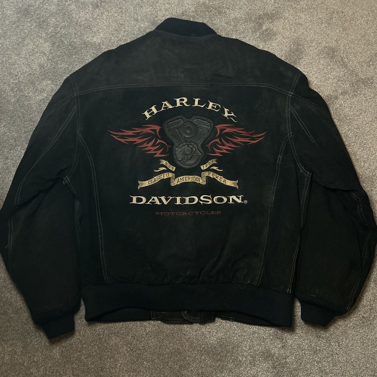 Harley Davidson Rare Y2K Harley Davidson Suede Bomber Jacket with Back Hit Size US XL / EU 56 / 4 - 1 Thumbnail