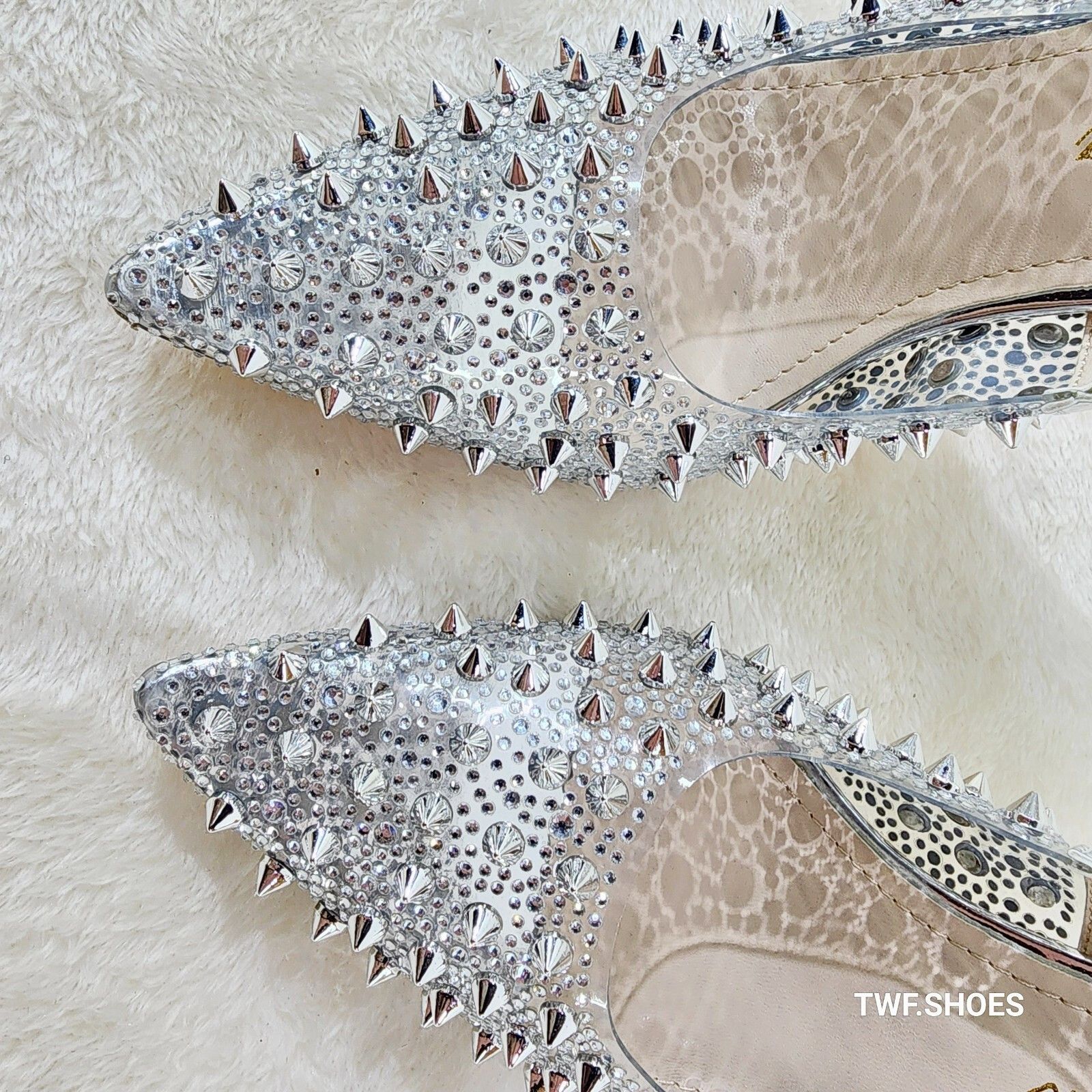 Other Spicy Stiletto PVC Clear Pumps Silver Studs & Rhinestone Pum Size US 9 / IT 39 - 3 Thumbnail