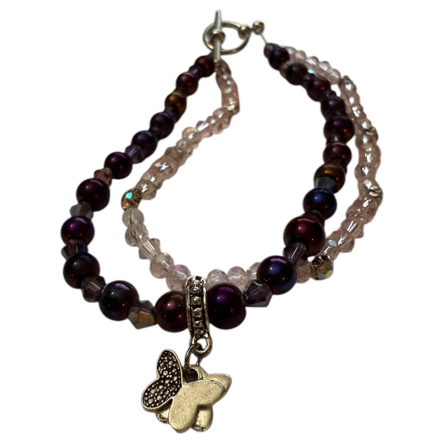 Other Handmade Butterfly Double Strand Pink Toggle Bracelet Size ONE SIZE - 1 Thumbnail