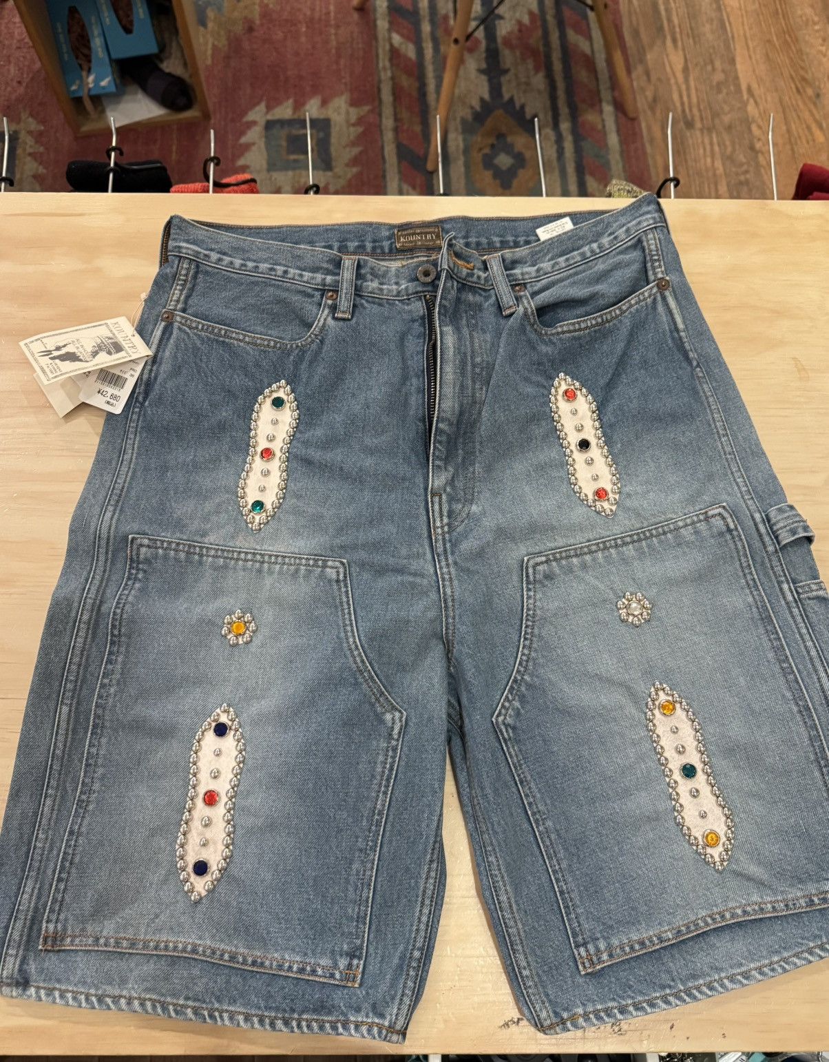 Kapital Kountry 14OZ DENIM SHORTS (STUDS REMAKE) - INDIGO Size US 36 / EU 52 - 1 Thumbnail