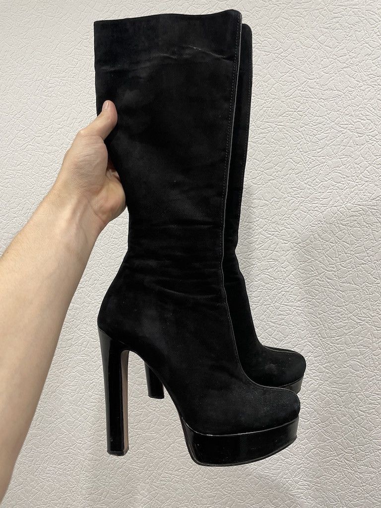 Paoloni Vintage PAOLETTI By Aslan Suede-Leather Black Full-Zip High Knee Boots Heels Shoes 36 Size US 6 / IT 36 - 5 Thumbnail