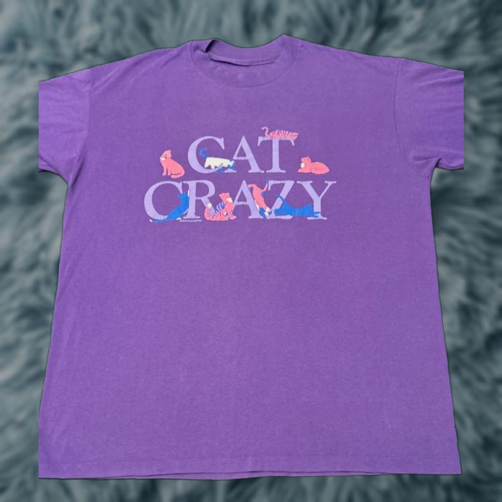 Vintage VINTAGE Cat Crazy Cats Animals Logo 1990 VTG Shirt XL Adult Purple 90s Logo T-Shirt Mens Size US XL / EU 56 / 4 - 1 Thumbnail