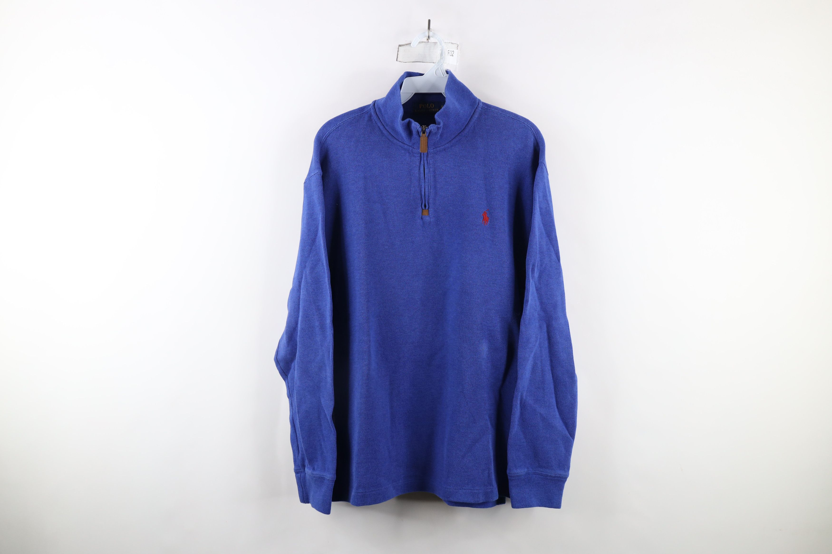 Ralph Lauren × Vintage Vintage 90s Ralph Lauren Cotton Ribbed Knit Half Zip Sweater Size US L / EU 52-54 / 3 - 1 Thumbnail