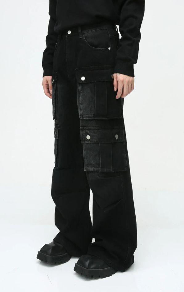 Japanese Brand × Jean Men Vintage Baggy Jeans Multi Pocket Cargo Size US 31 - 4 Thumbnail