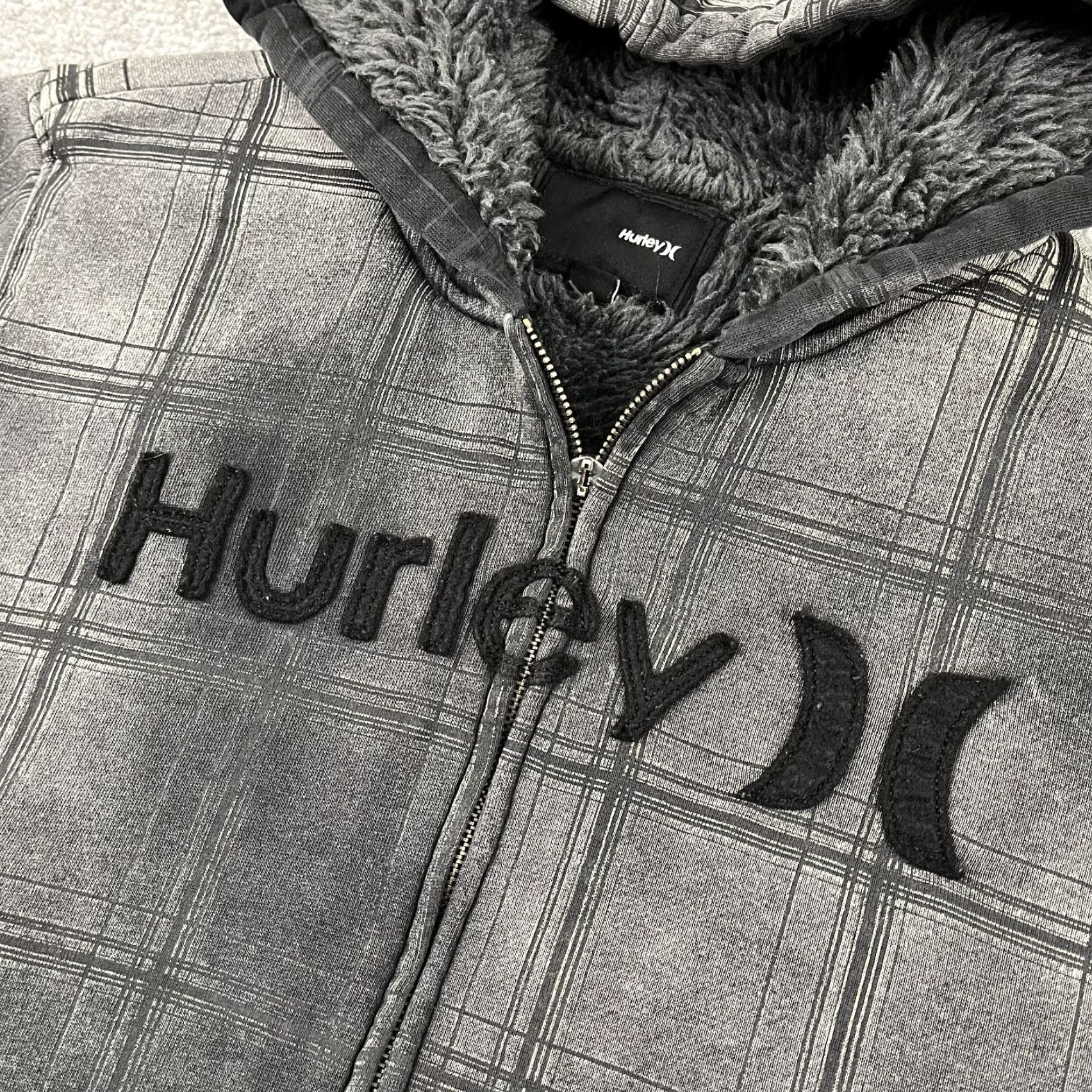 Hurley Hurley Jacket Adult Small Gray Sherpa Hooded Skater Punk Cyber Grunge Emo Mens Size US S / EU 44-46 / 1 - 2 Thumbnail