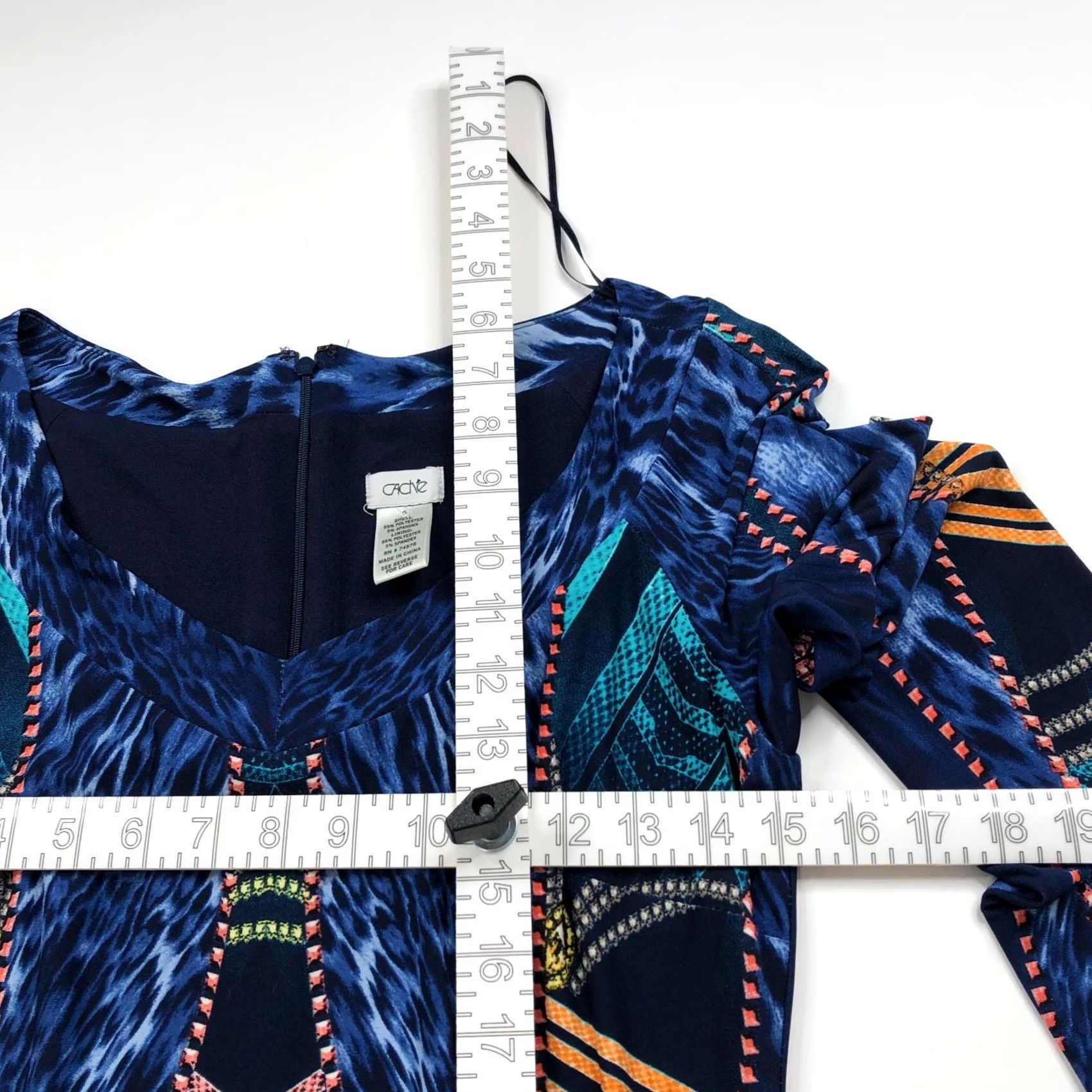 Vintage Cache 6 Sheath Dress Geometric Abstract Zip Blue MINT Size M / US 6-8 / IT 42-44 - 7 Thumbnail
