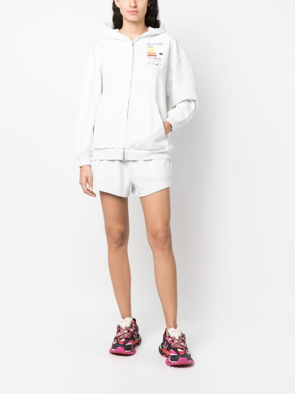 Balenciaga o1mt1gz0125 Energy Label Zip-Up Hoodie Small Fit in White Size S / US 4 / IT 40 - 2 Thumbnail