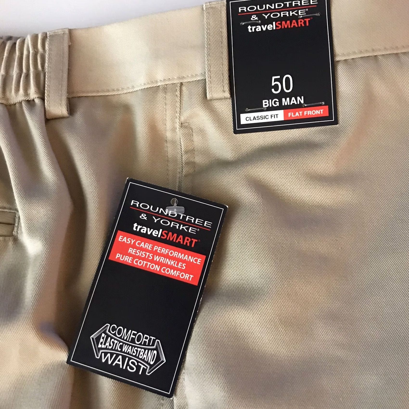 Roundtree & Yorke Roundtree & Yorke Big 50 Travel Smart Shorts 100% Cotton Khaki Flat Front EZ Care Size US 34 / EU 50 - 3 Thumbnail
