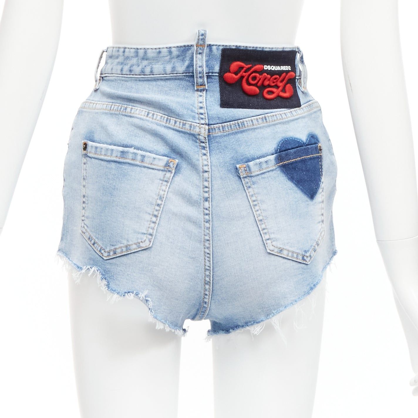 Dsquared2 DSQUARED2 HONEY blue heart washed denim leopard lined high waistedhot pants IT36 XXS Size 25" / US 0 / IT 36 - 1 Thumbnail