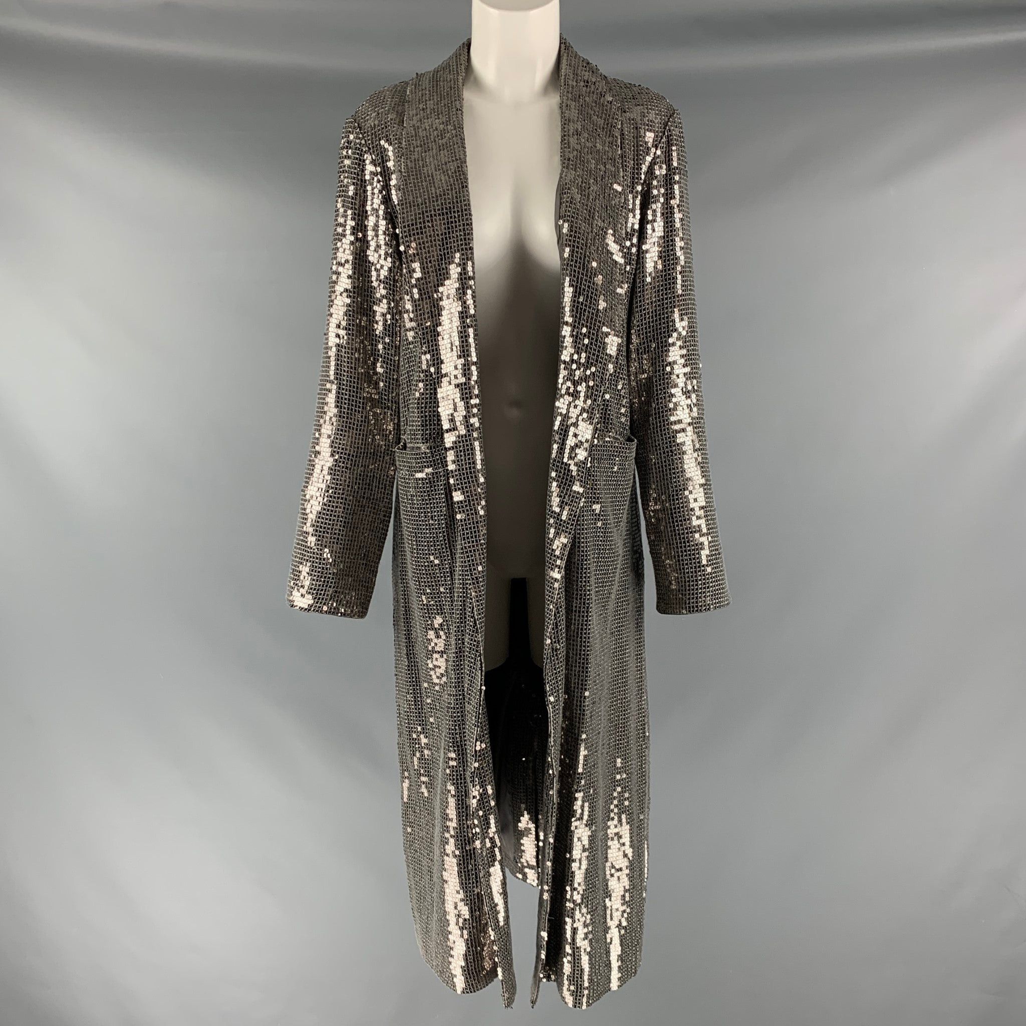 image of Alice Olivia Silver Viscose Sequined Open Front Coat, Women's (Size Small)