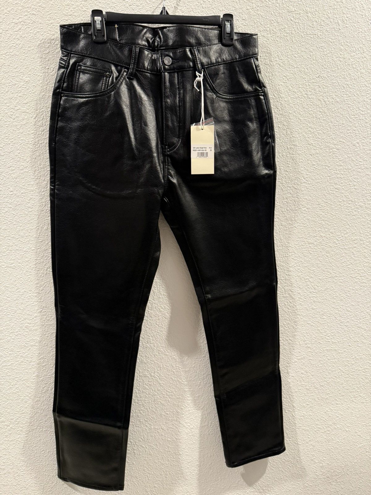 MNML Black Leather Pants Size US 33 - 1 Thumbnail